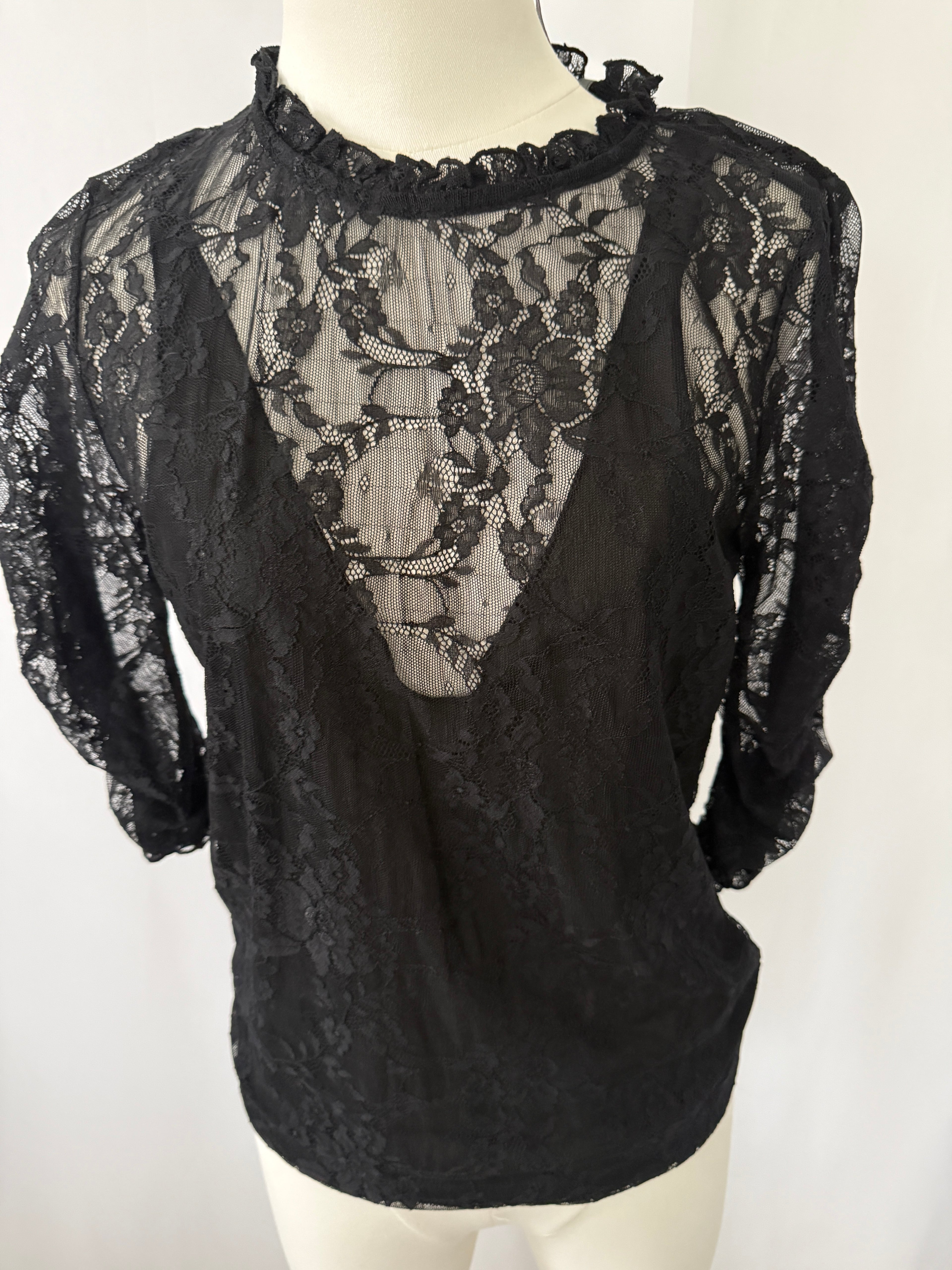 Anthropologie Black Sheer Lace Blouse – Size S – New With Tags