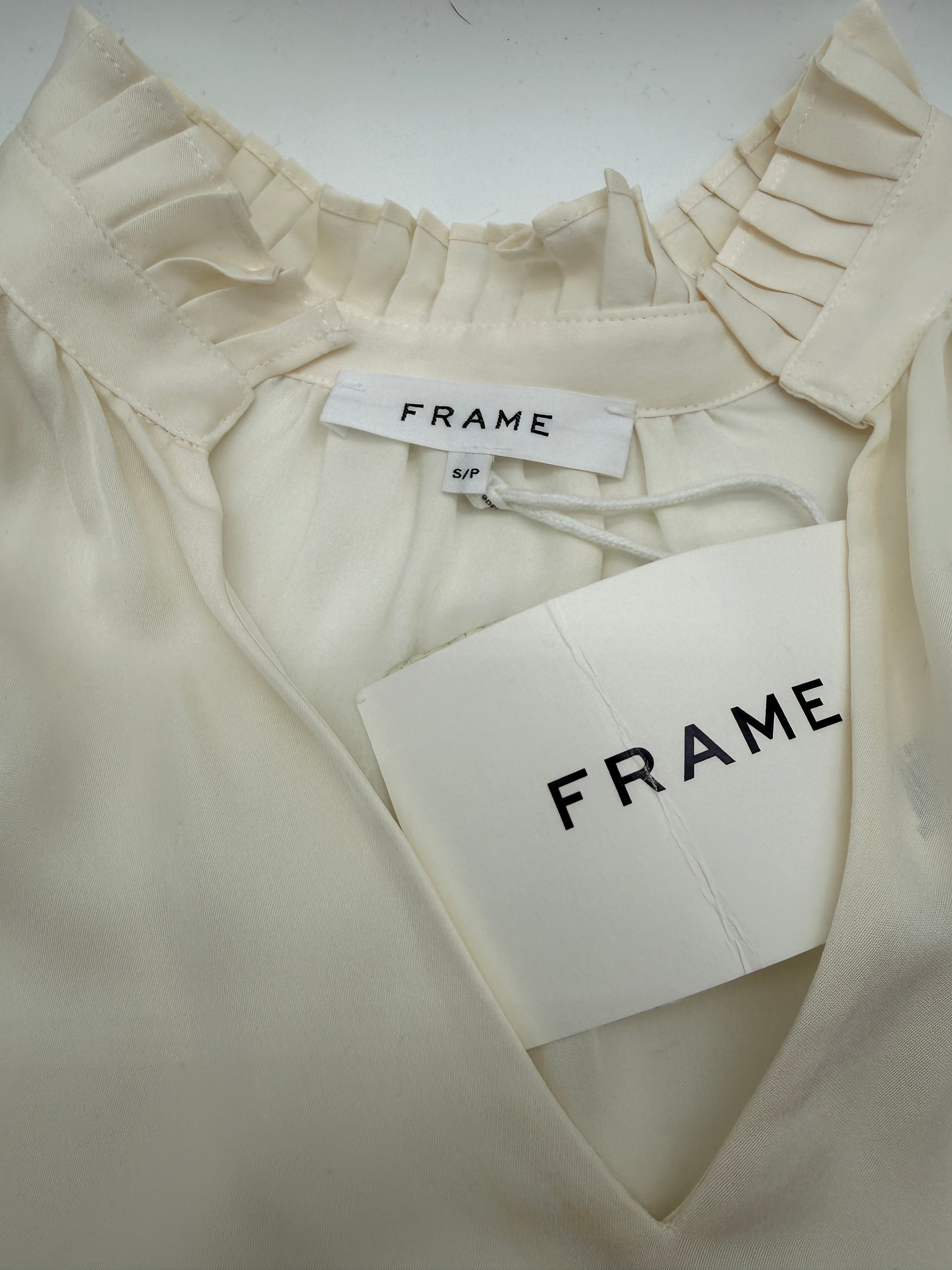 FRAME Silk Ruffle Neck Blouse – Off White – Size S