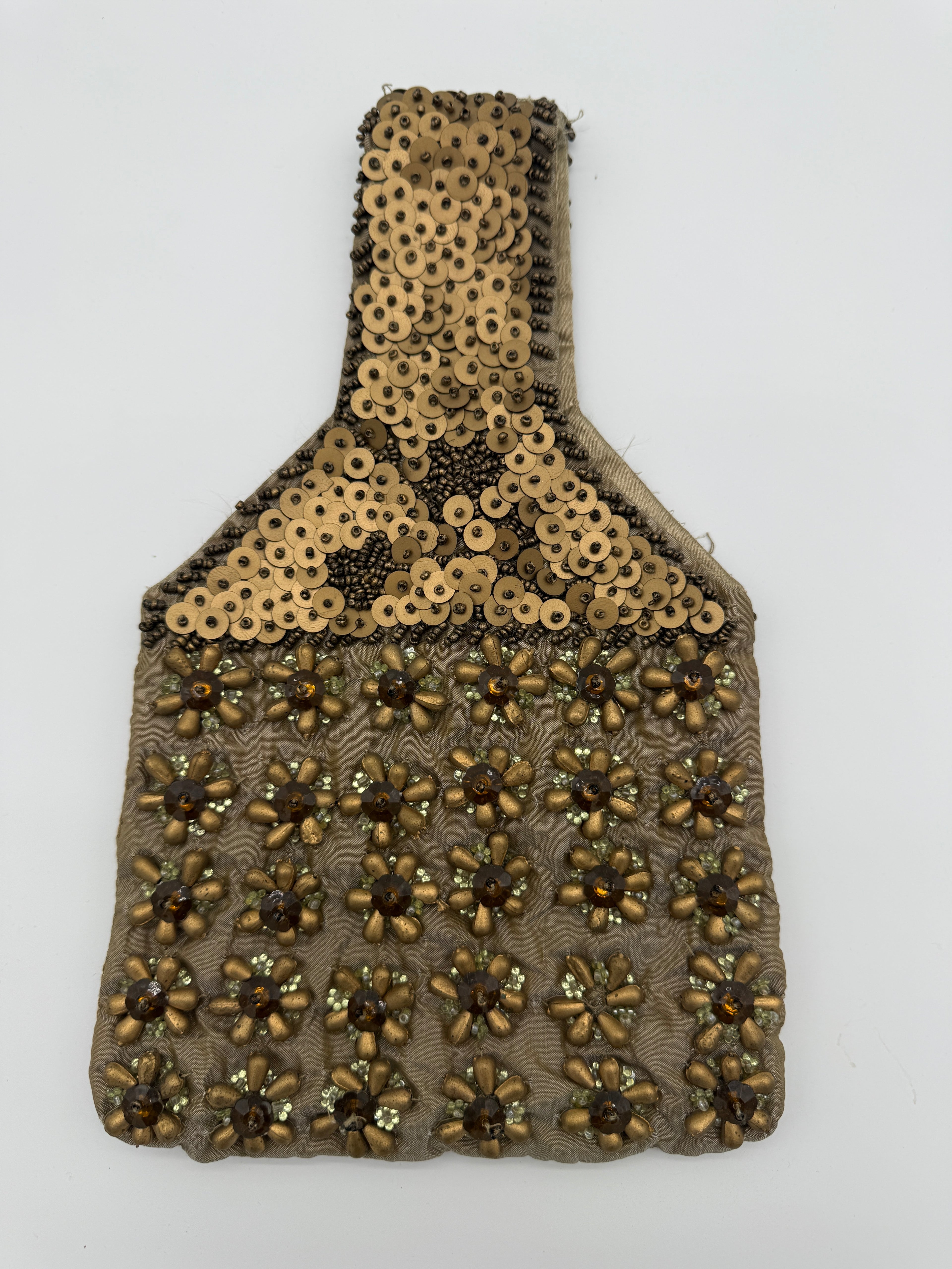 Vintage Hand-Beaded Gold Sequin Floral Evening Bag – Artisan Statement Piece