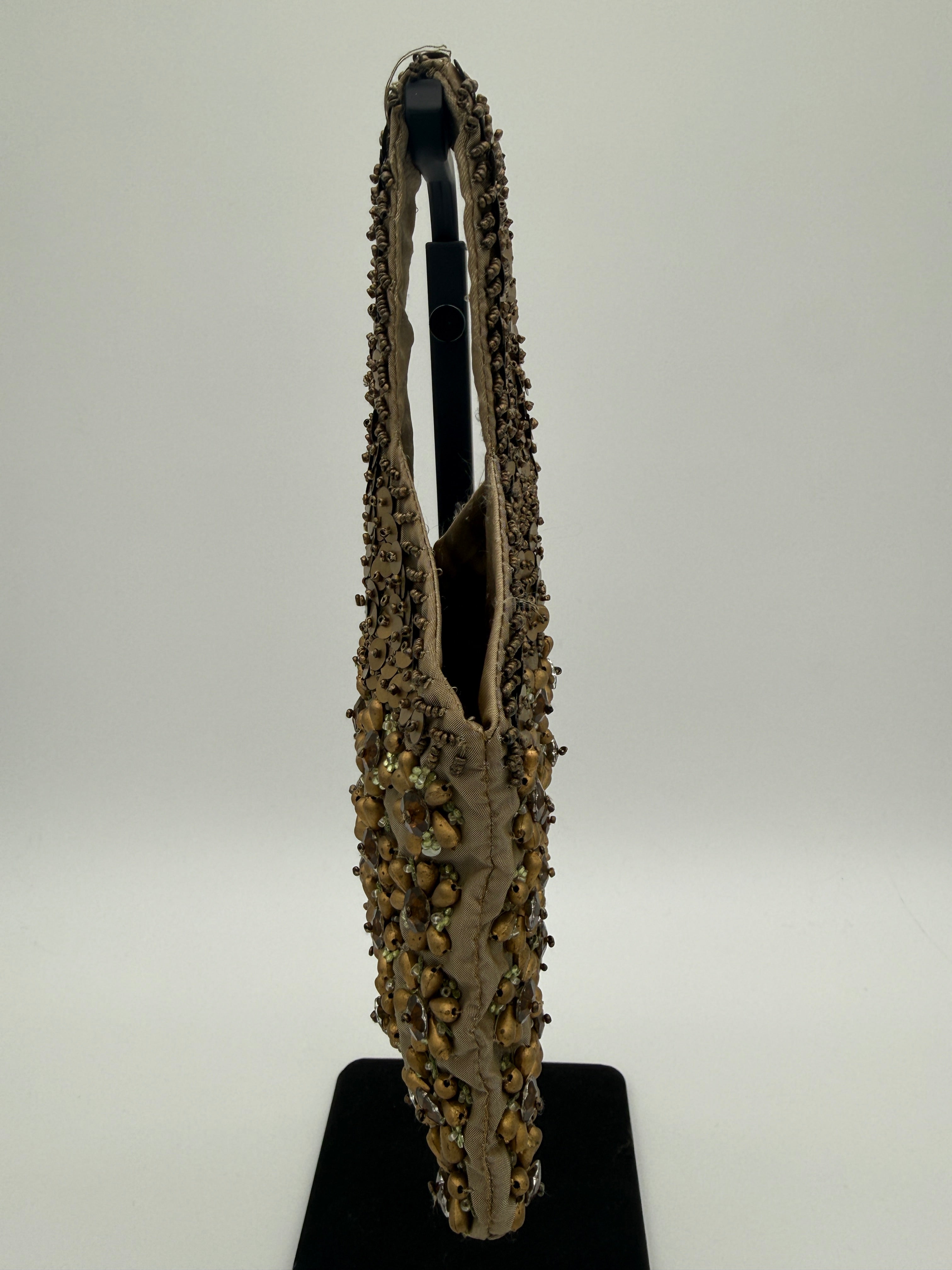 Vintage Hand-Beaded Gold Sequin Floral Evening Bag – Artisan Statement Piece