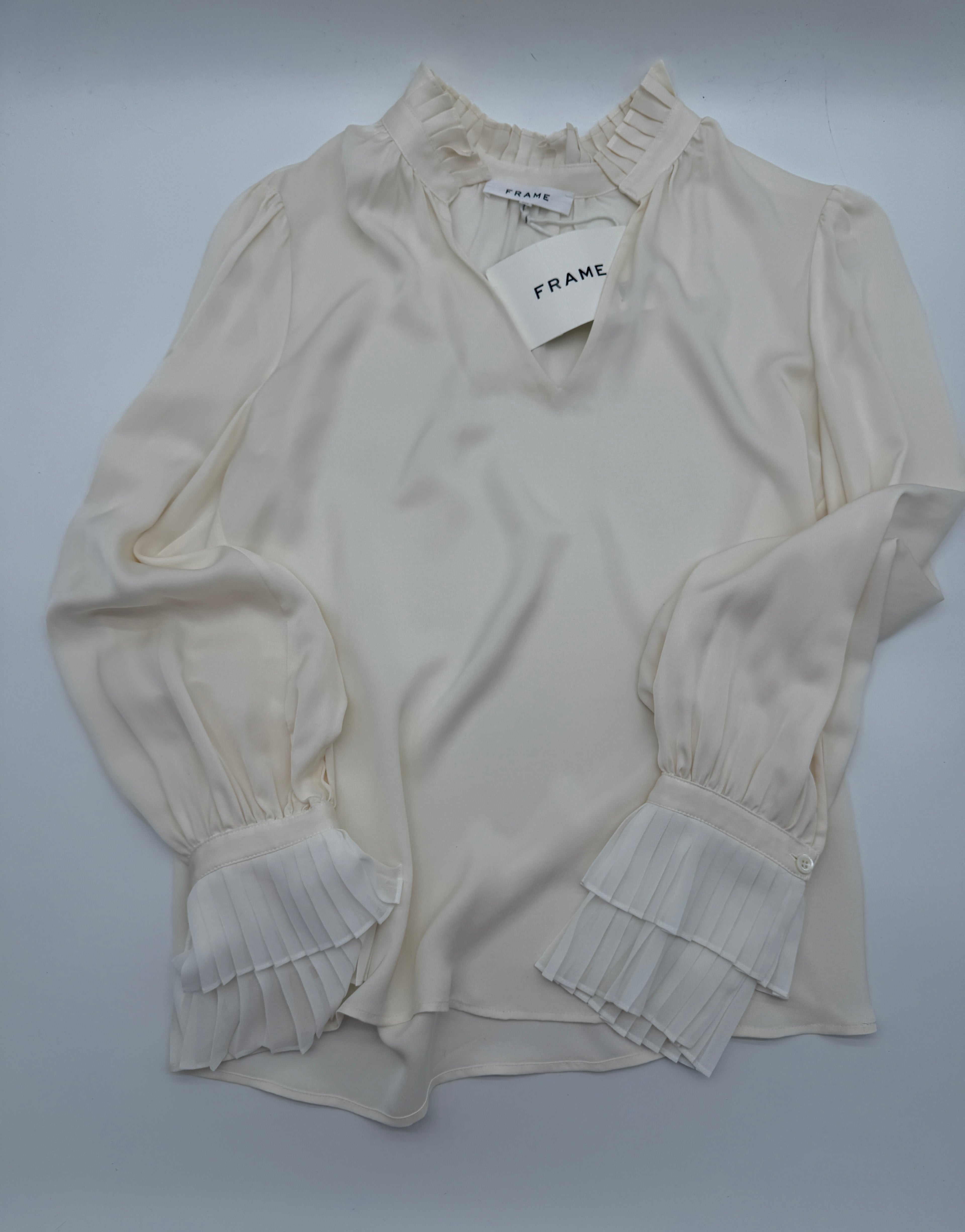 FRAME Silk Ruffle Neck Blouse – Off White – Size S