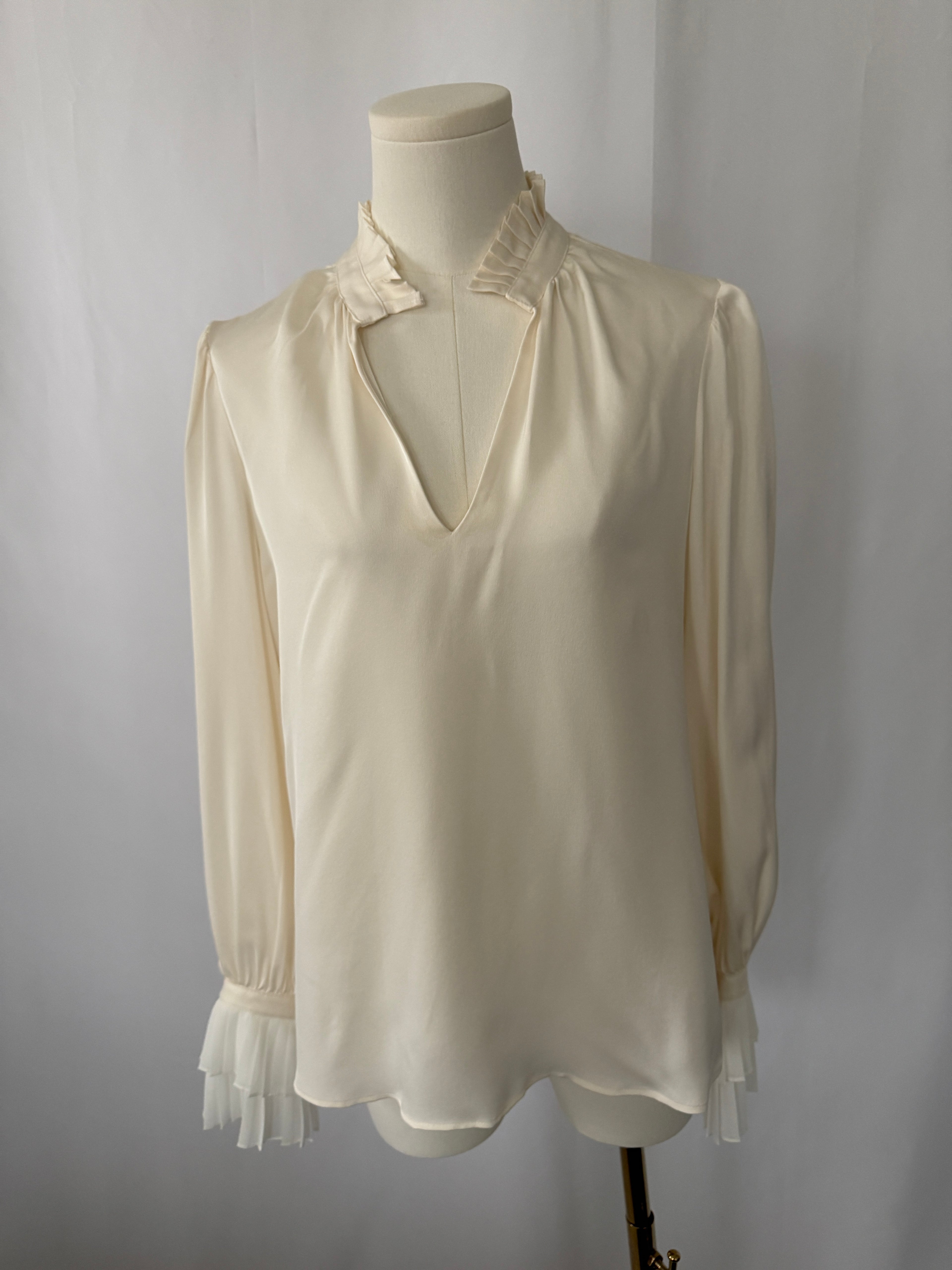 FRAME Silk Ruffle Neck Blouse – Off White – Size S