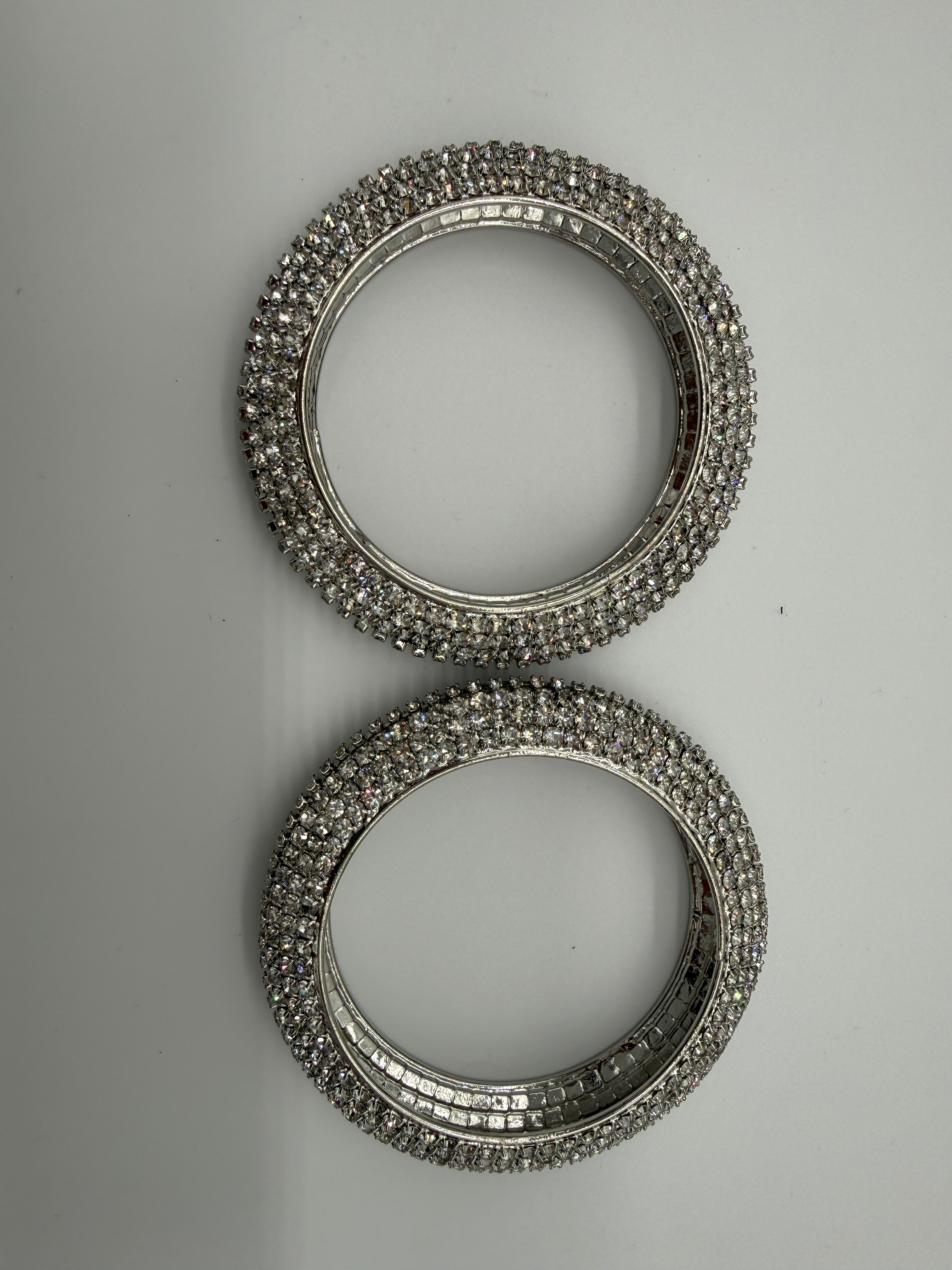 Sparkling Crystal Statement Bangles – Silver Tone (Set of 2)
