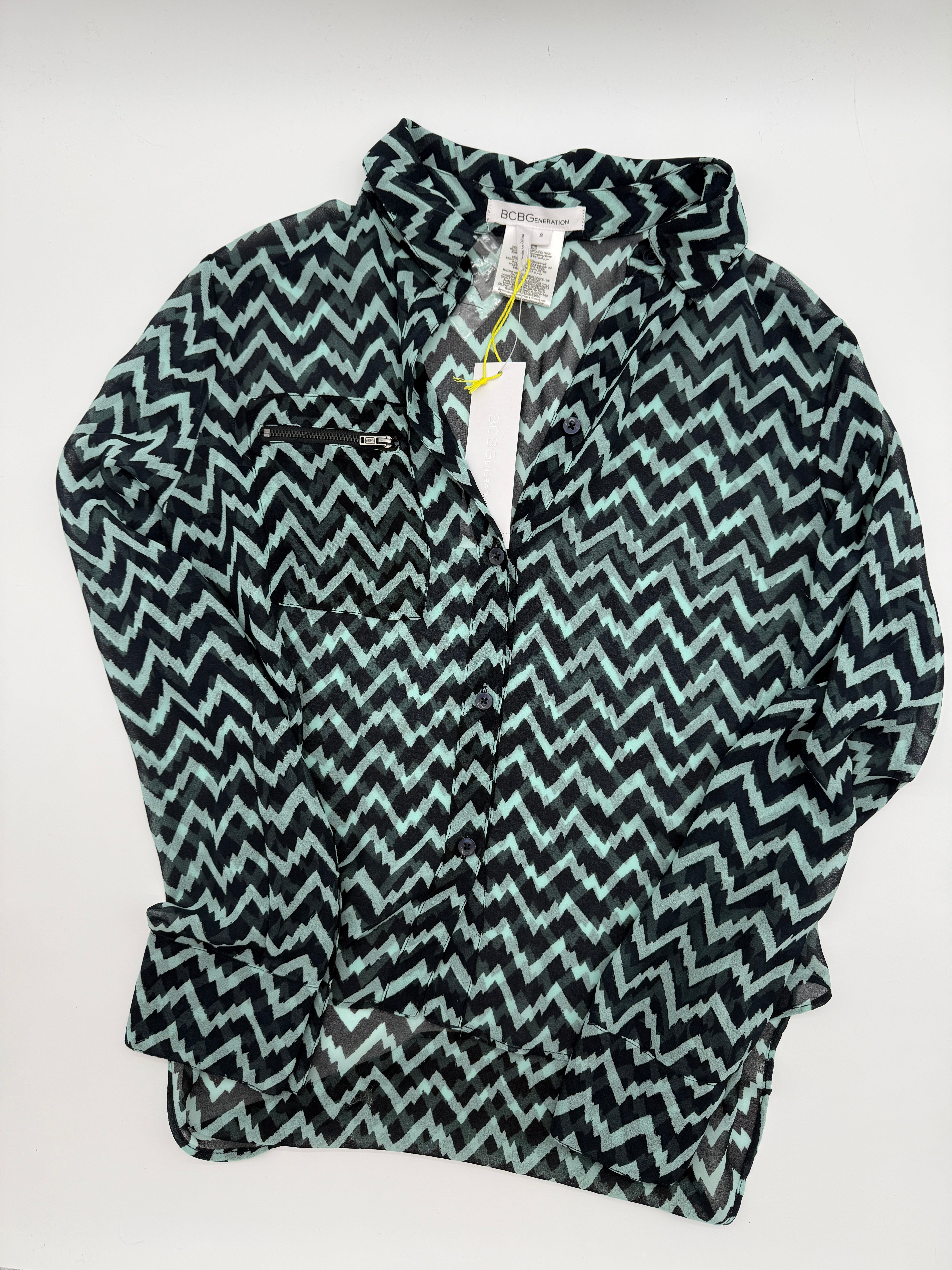 BCBGeneration Sheer Zigzag Button-Down Blouse – Size S – New With Tags
