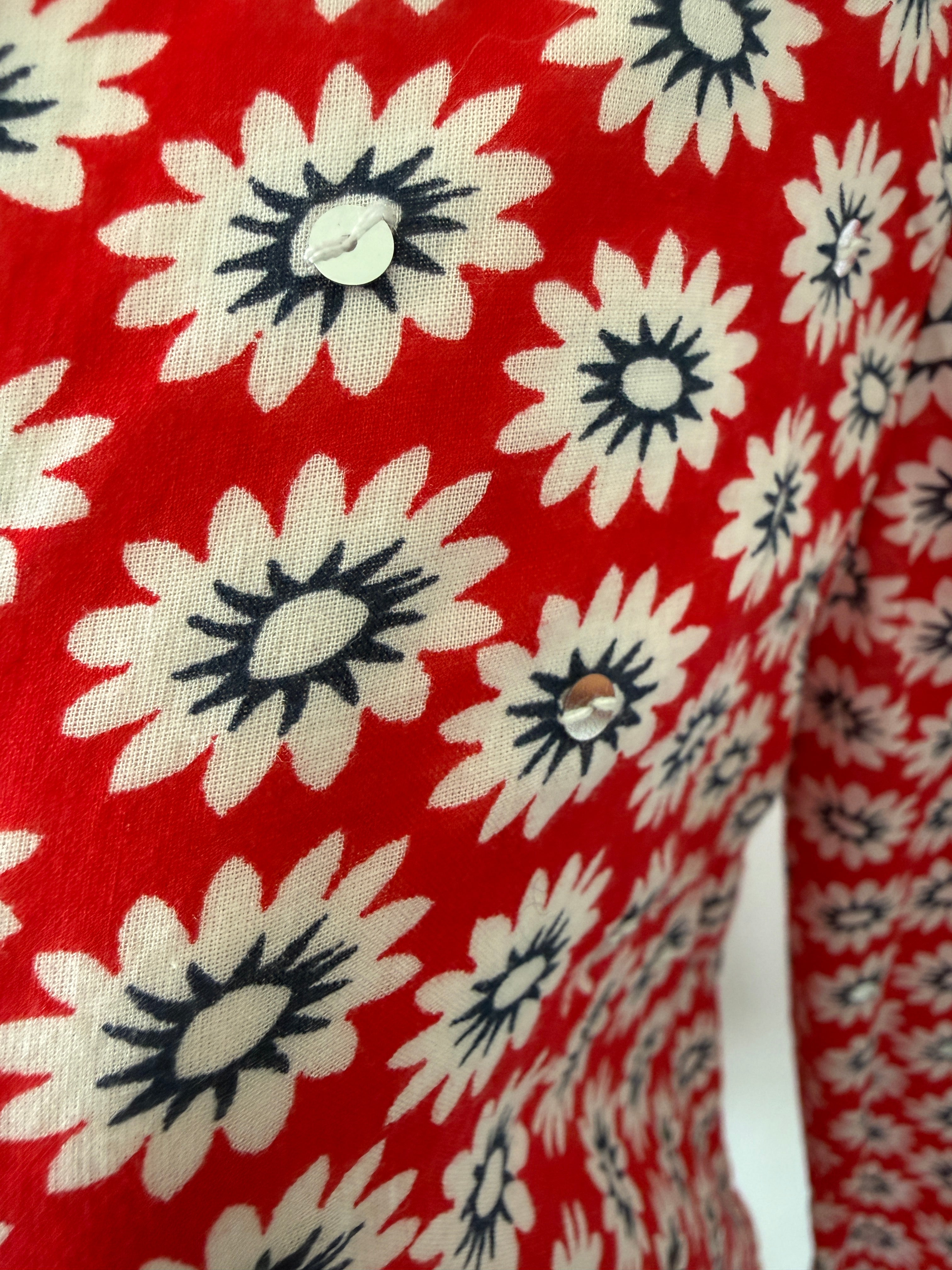 Hand-Embroidered Cotton Tunic Dress | Coral & Mint Detail | Size XS