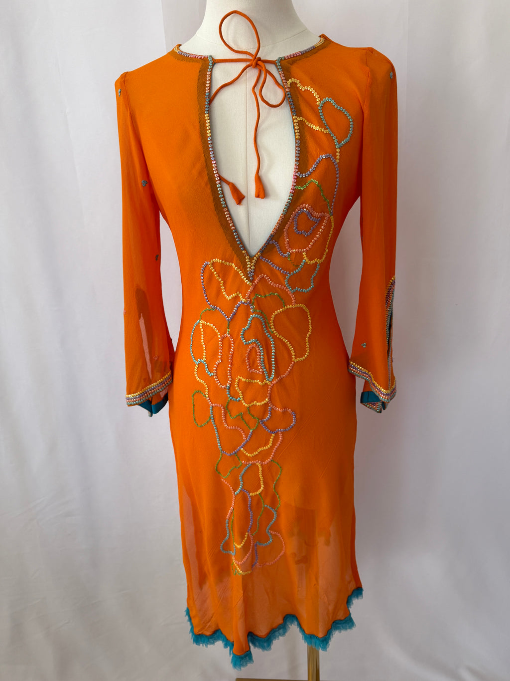 Orange Beaded Sheer Tunic Top - Size XS NWOT