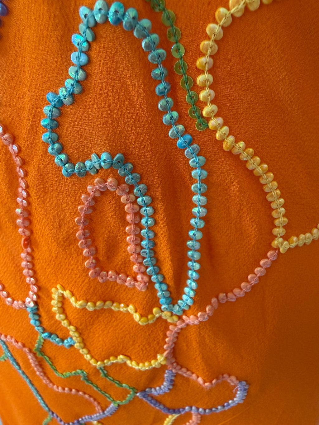 Orange Beaded Sheer Tunic Top - Size XS NWOT