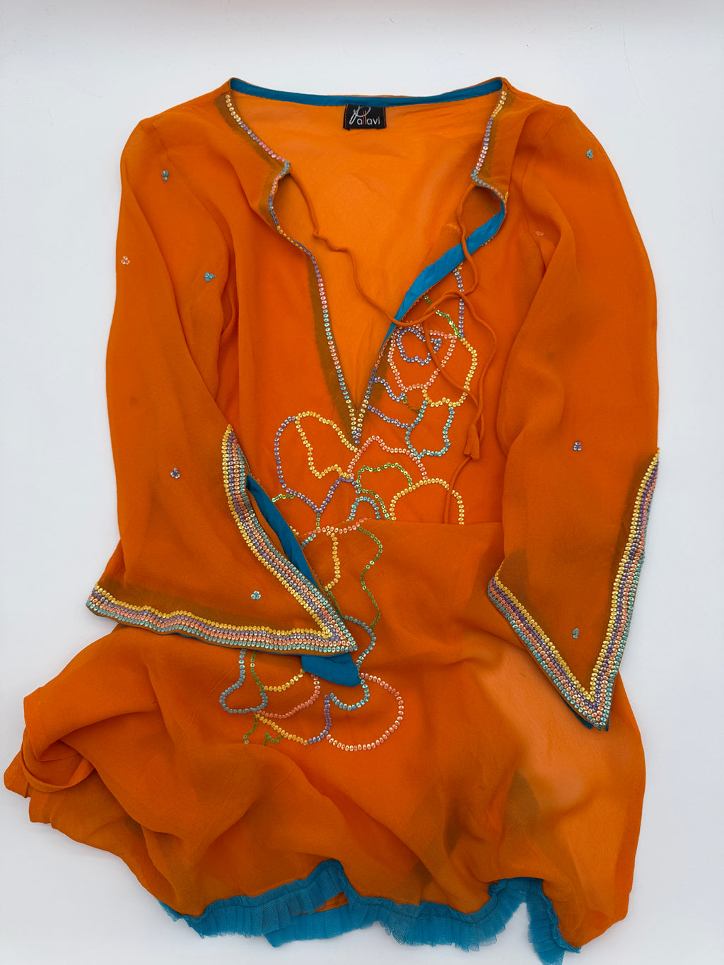 Orange Beaded Sheer Tunic Top - Size XS NWOT