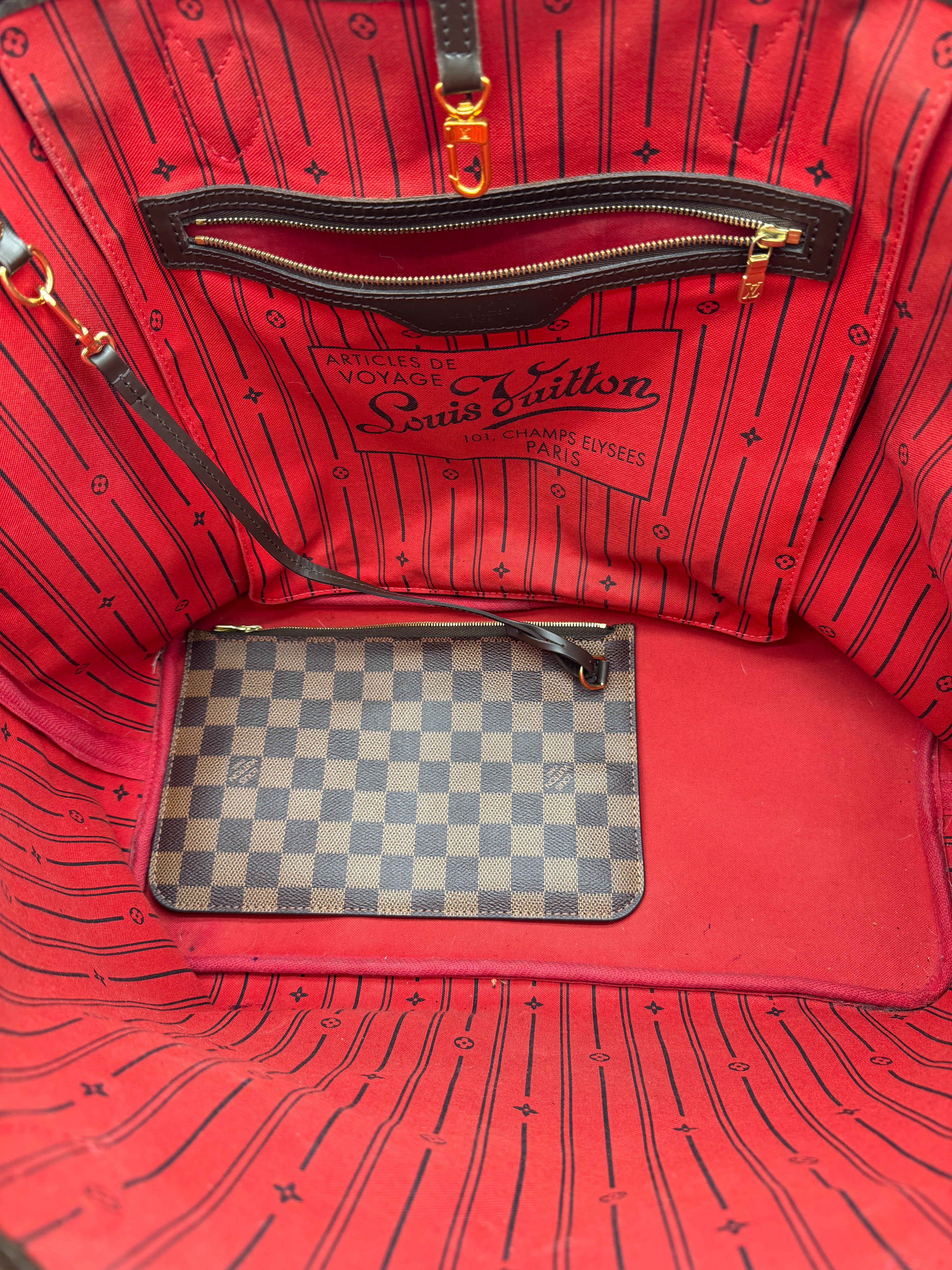 Louis Vuitton Neverfull GM Damier Ebene Tote with Pouch – Cherry Interior - Authenticated