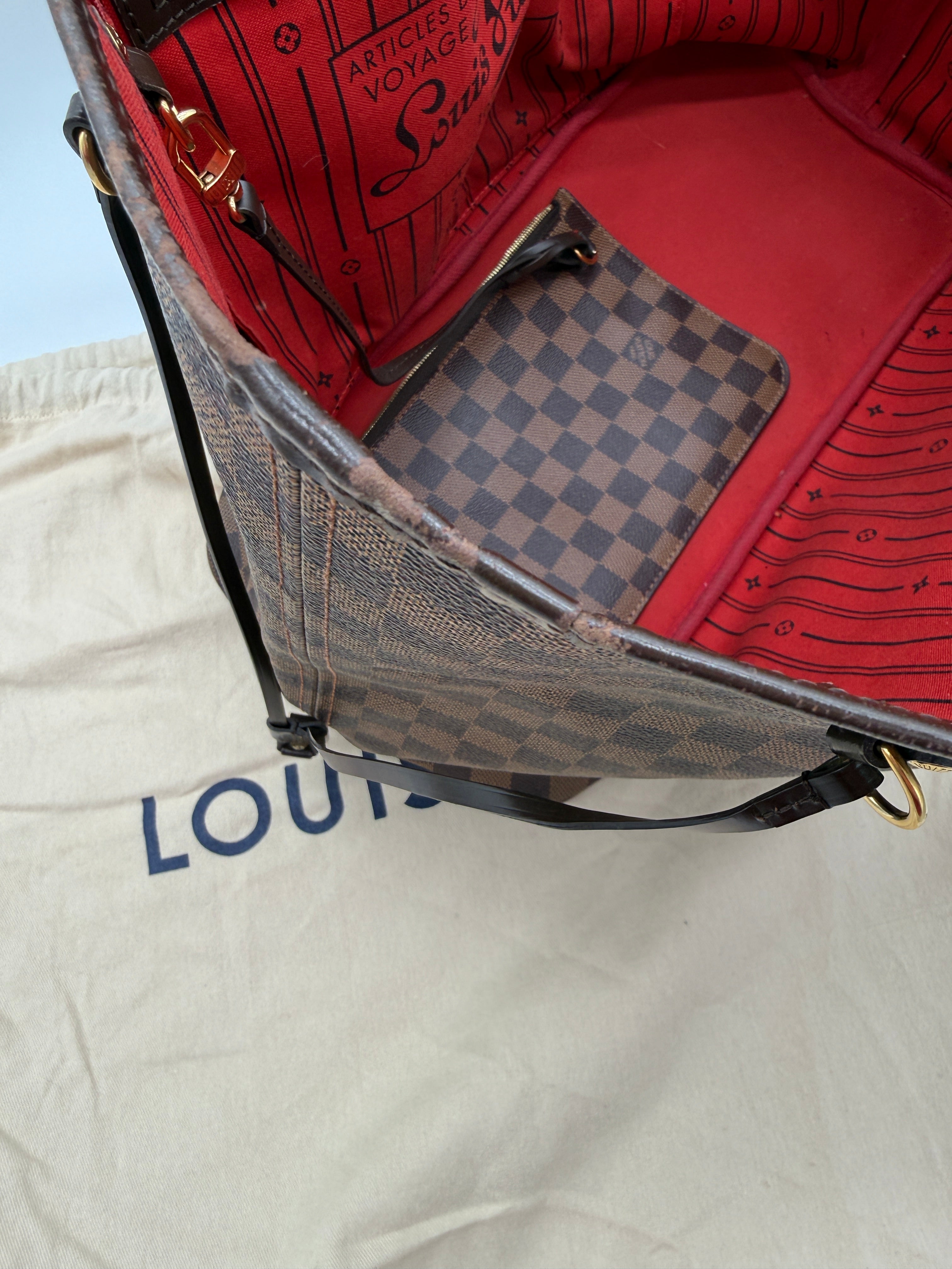 Louis Vuitton Neverfull GM Damier Ebene Tote with Pouch – Cherry Interior - Authenticated