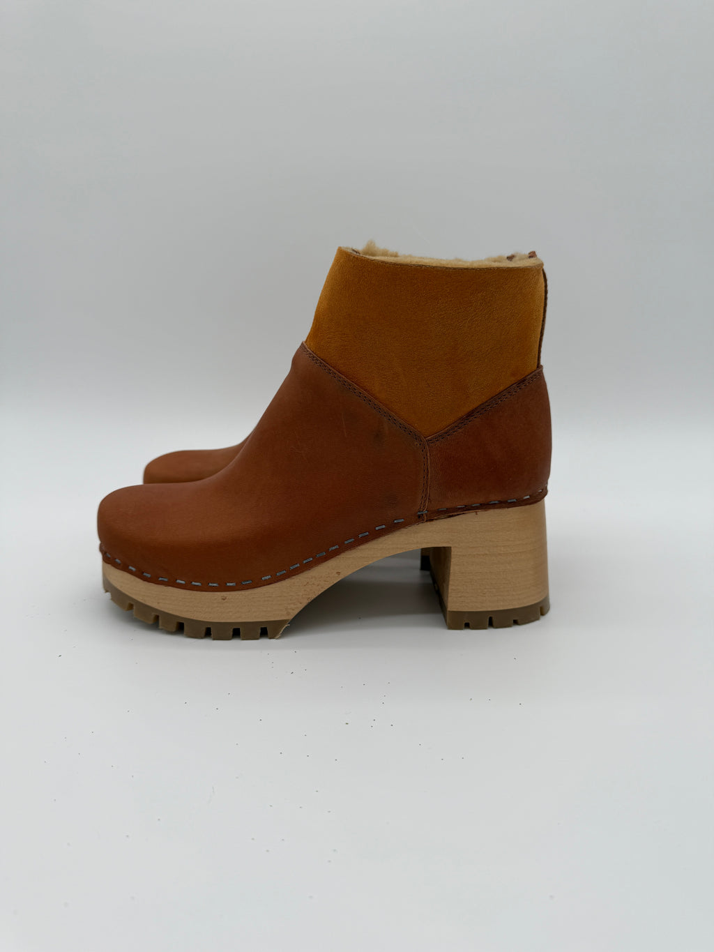 Swedish Hasbeens Brown Leather Clog Boots – Size 38 (Brand New)