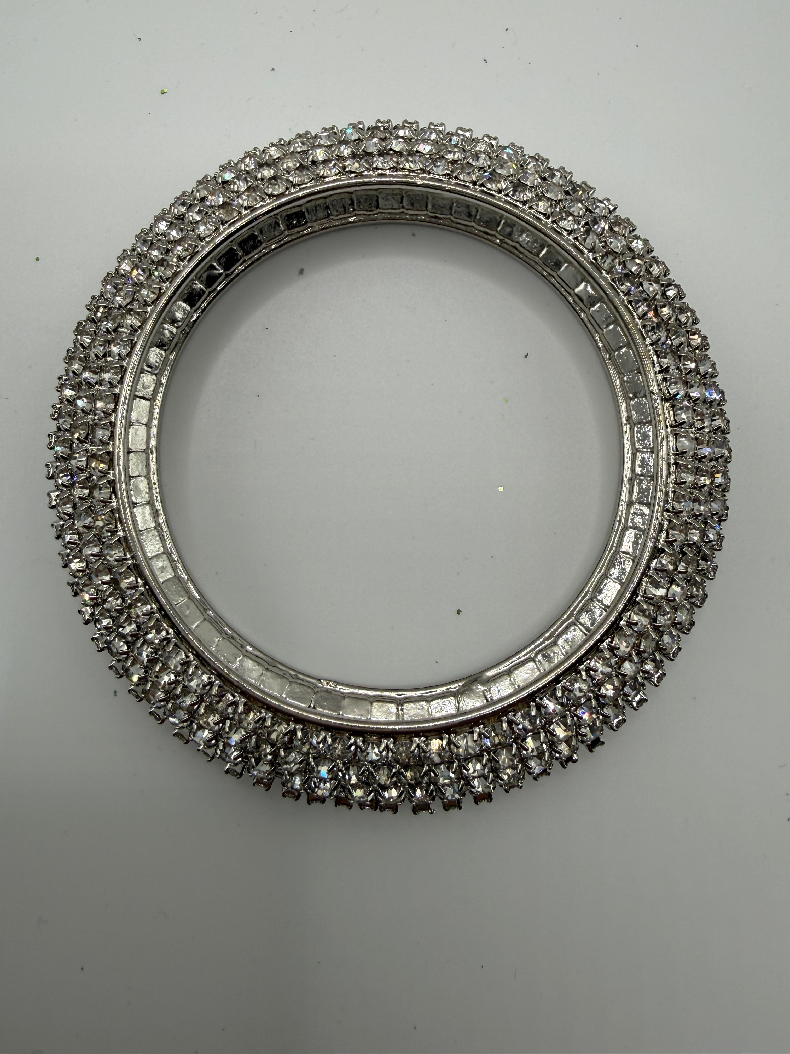 Sparkling Crystal Statement Bangles – Silver Tone (Set of 2)