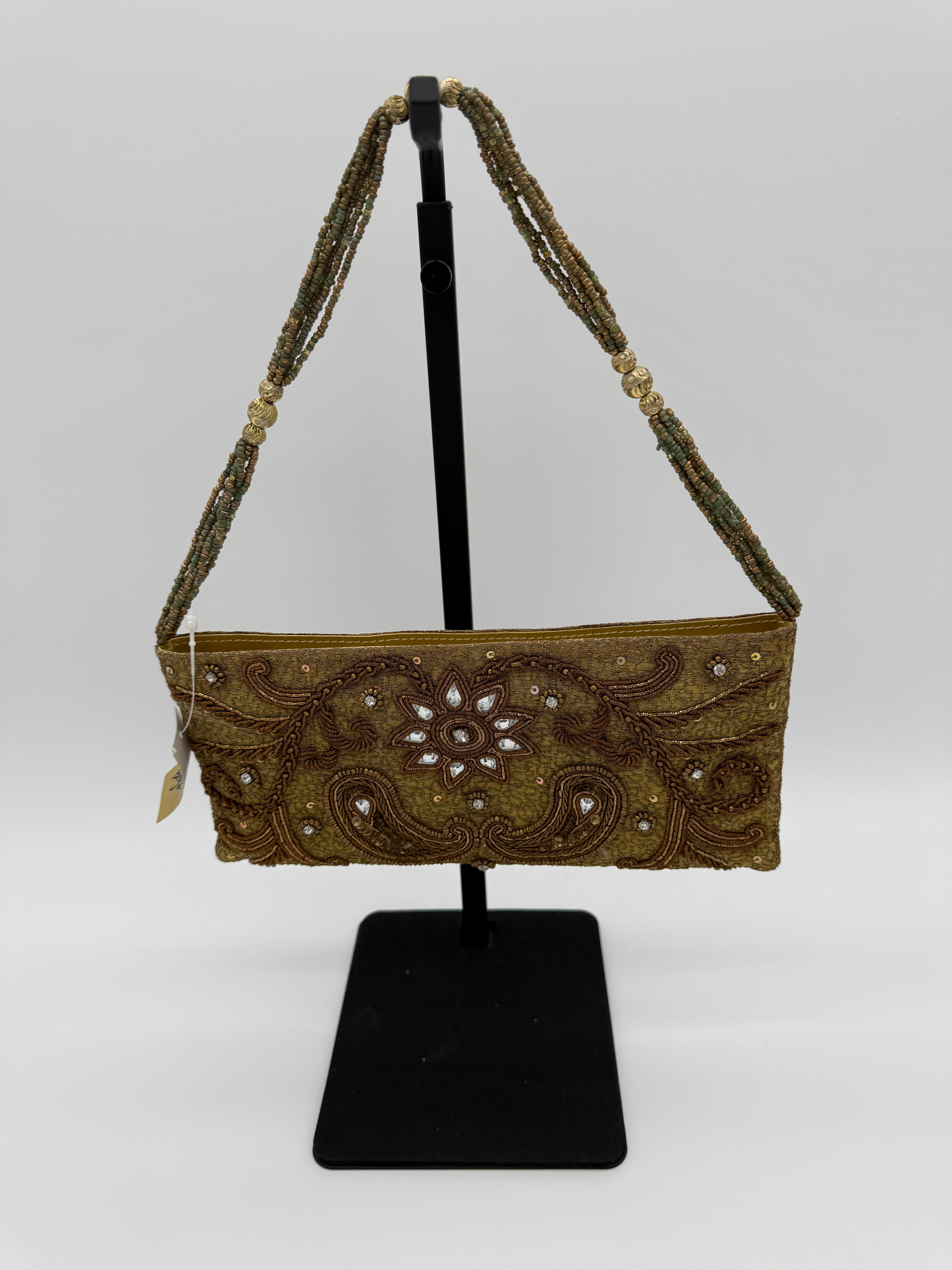 Gold Embroidered Beaded Clutch - Indian Ethnic Handcrafted Purse