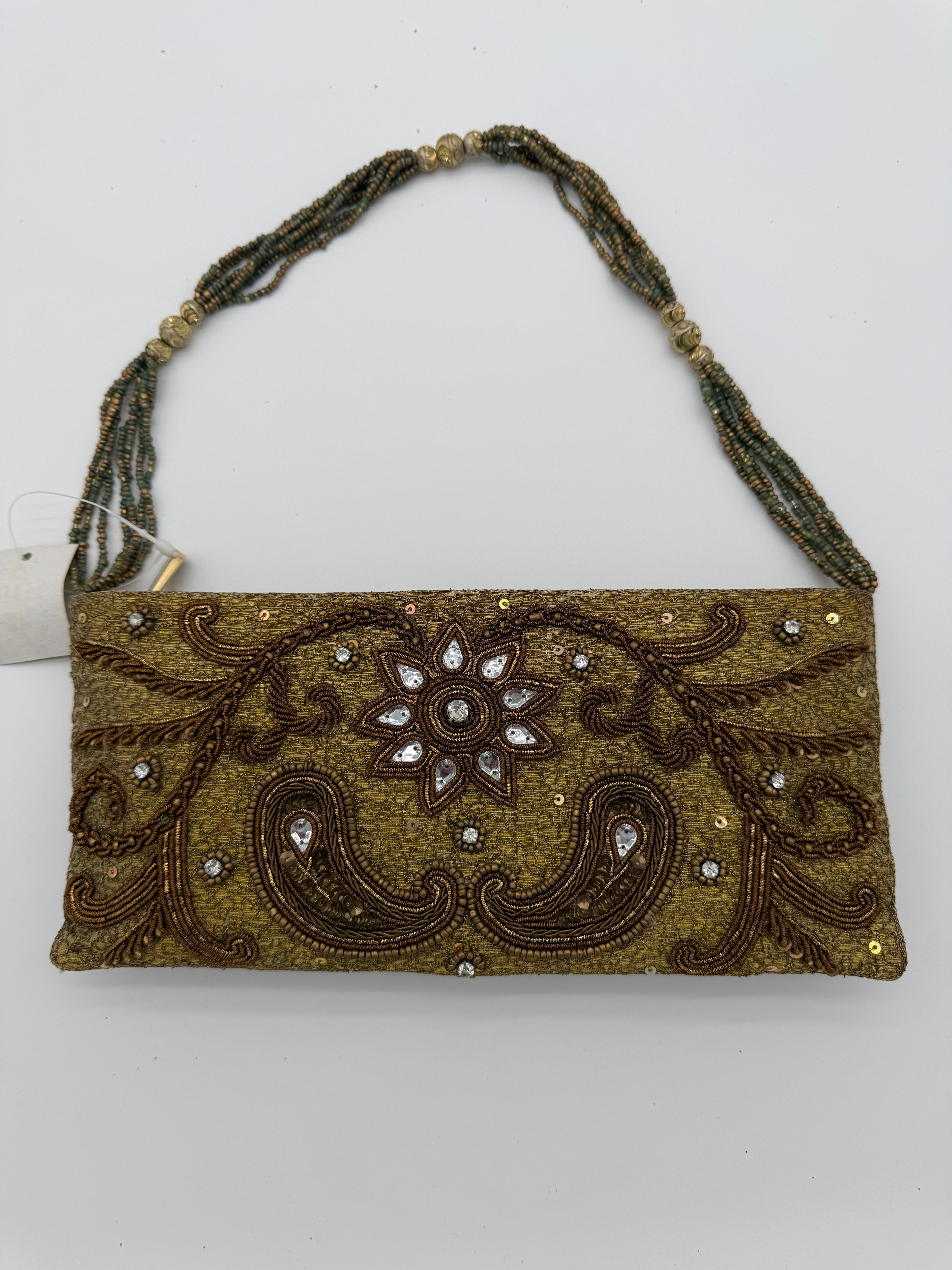 Gold Embroidered Beaded Clutch - Indian Ethnic Handcrafted Purse