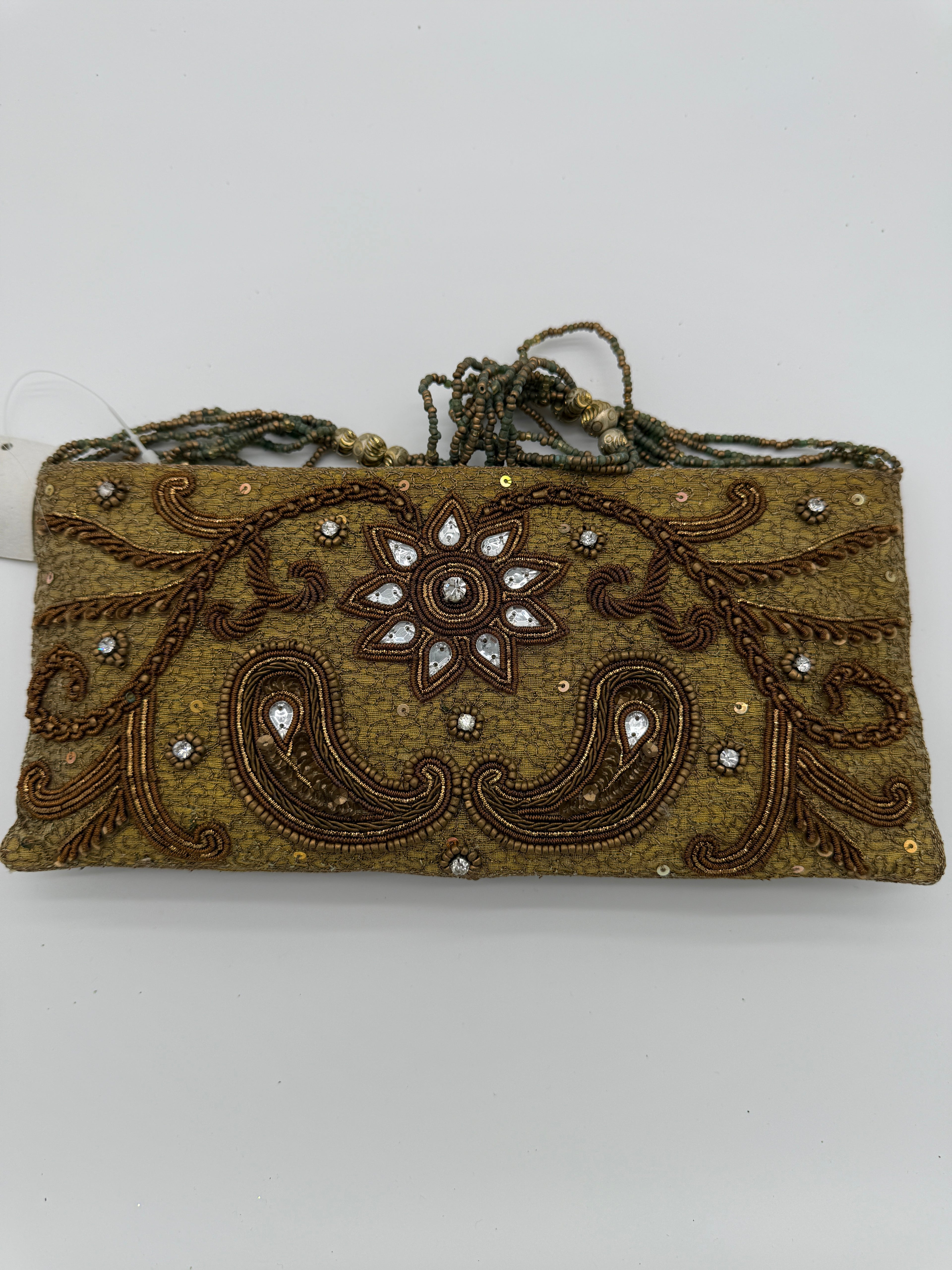 Gold Embroidered Beaded Clutch - Indian Ethnic Handcrafted Purse