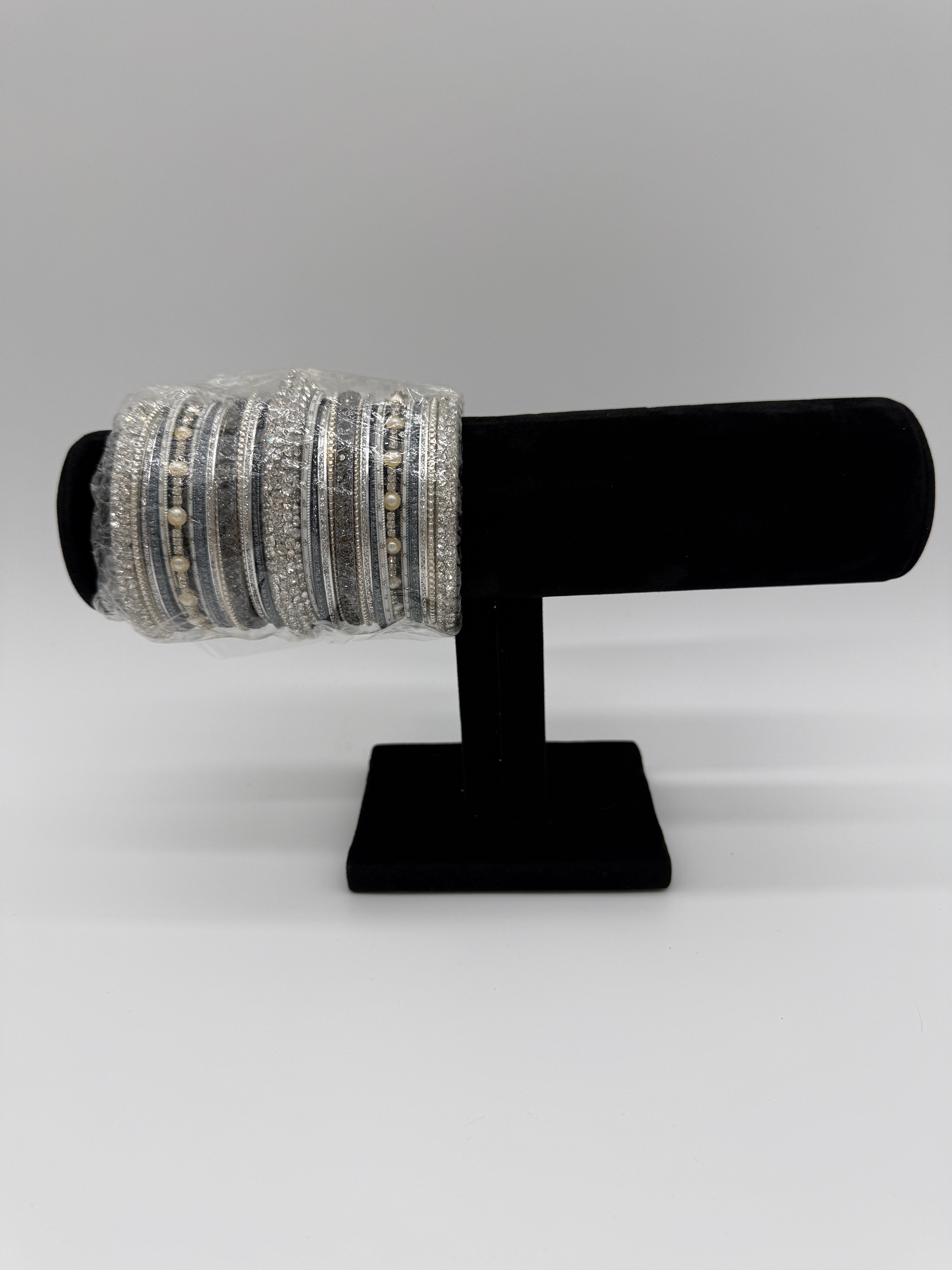 Silver & Pearl Bangle Set - Indian Fashion Jewelry