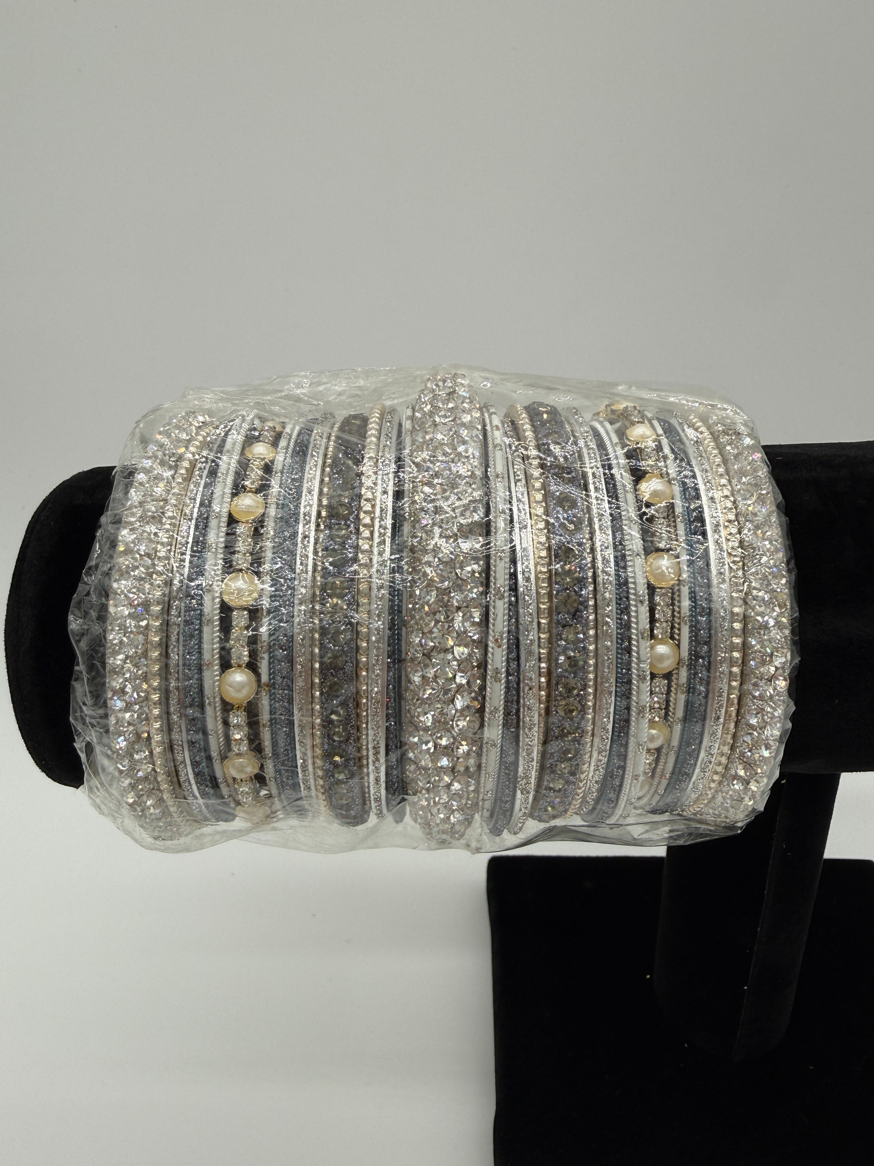 Silver & Pearl Bangle Set - Indian Fashion Jewelry