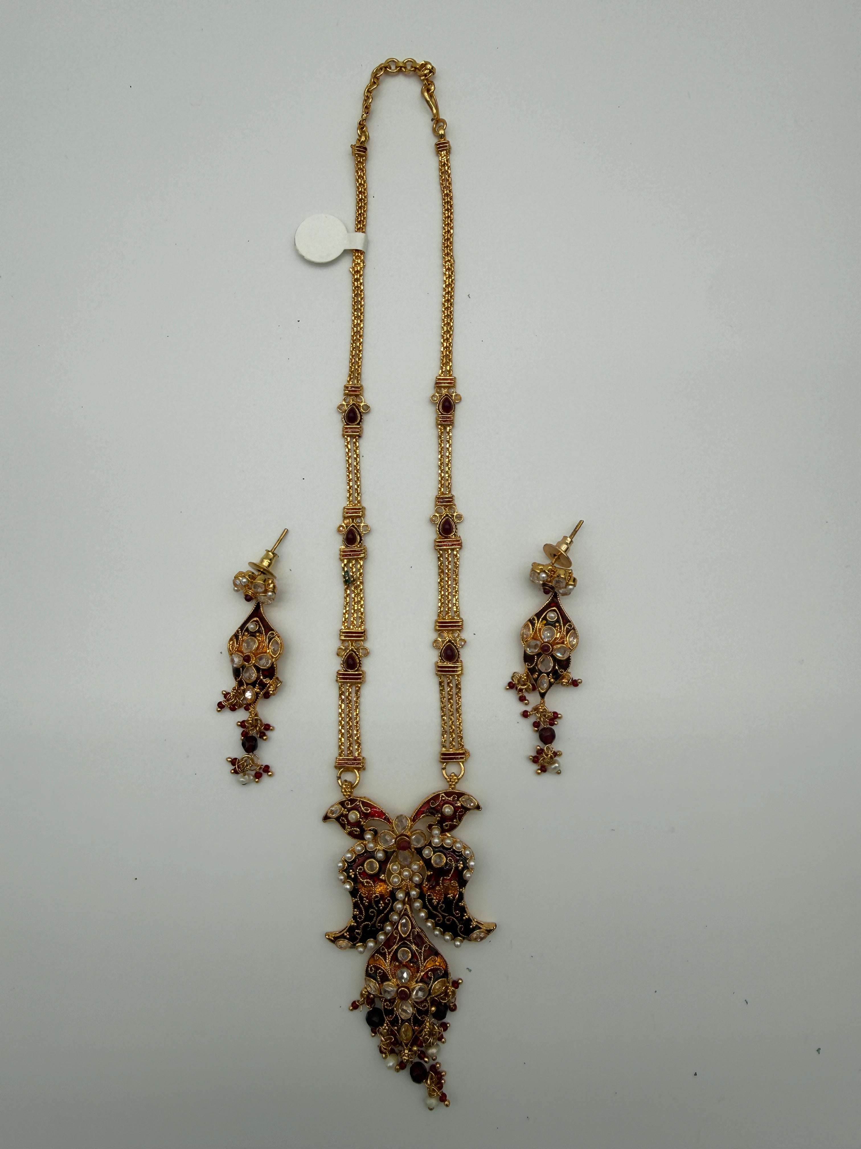 Gold & Red Kundan Necklace Set with Earrings – Indian Jewelry (New with Tags)