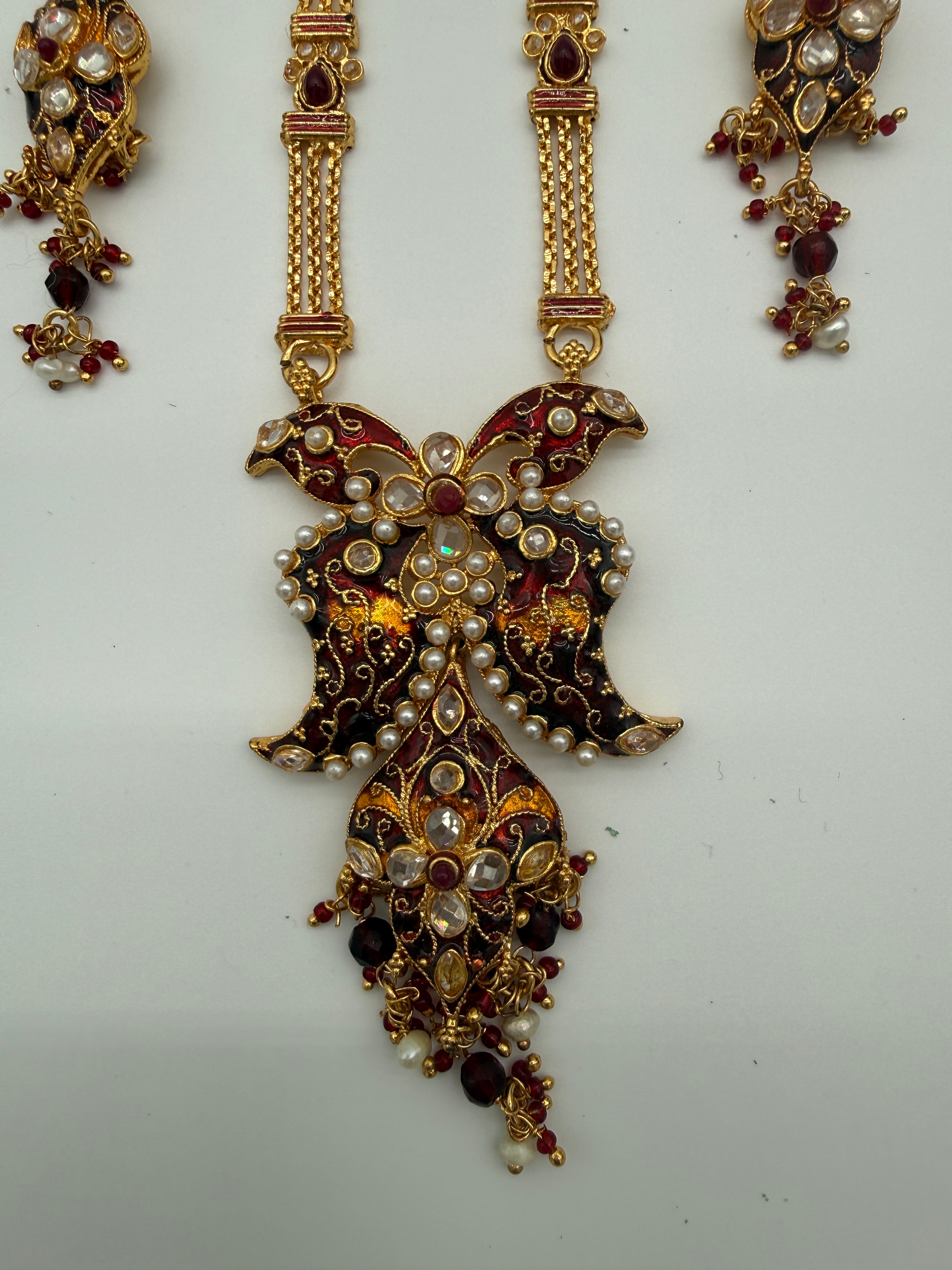 Gold & Red Kundan Necklace Set with Earrings – Indian Jewelry (New with Tags)