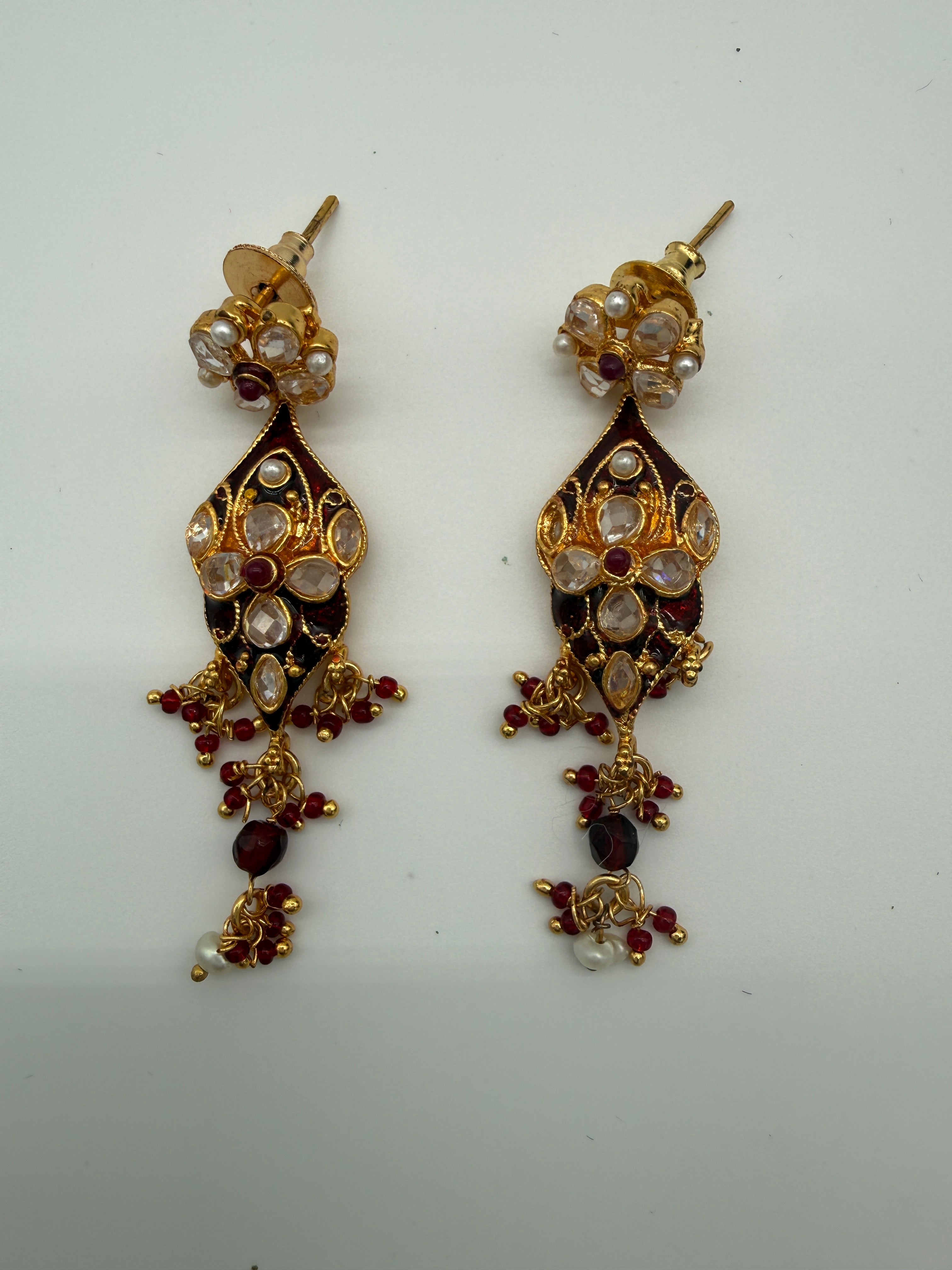 Gold & Red Kundan Necklace Set with Earrings – Indian Jewelry (New with Tags)