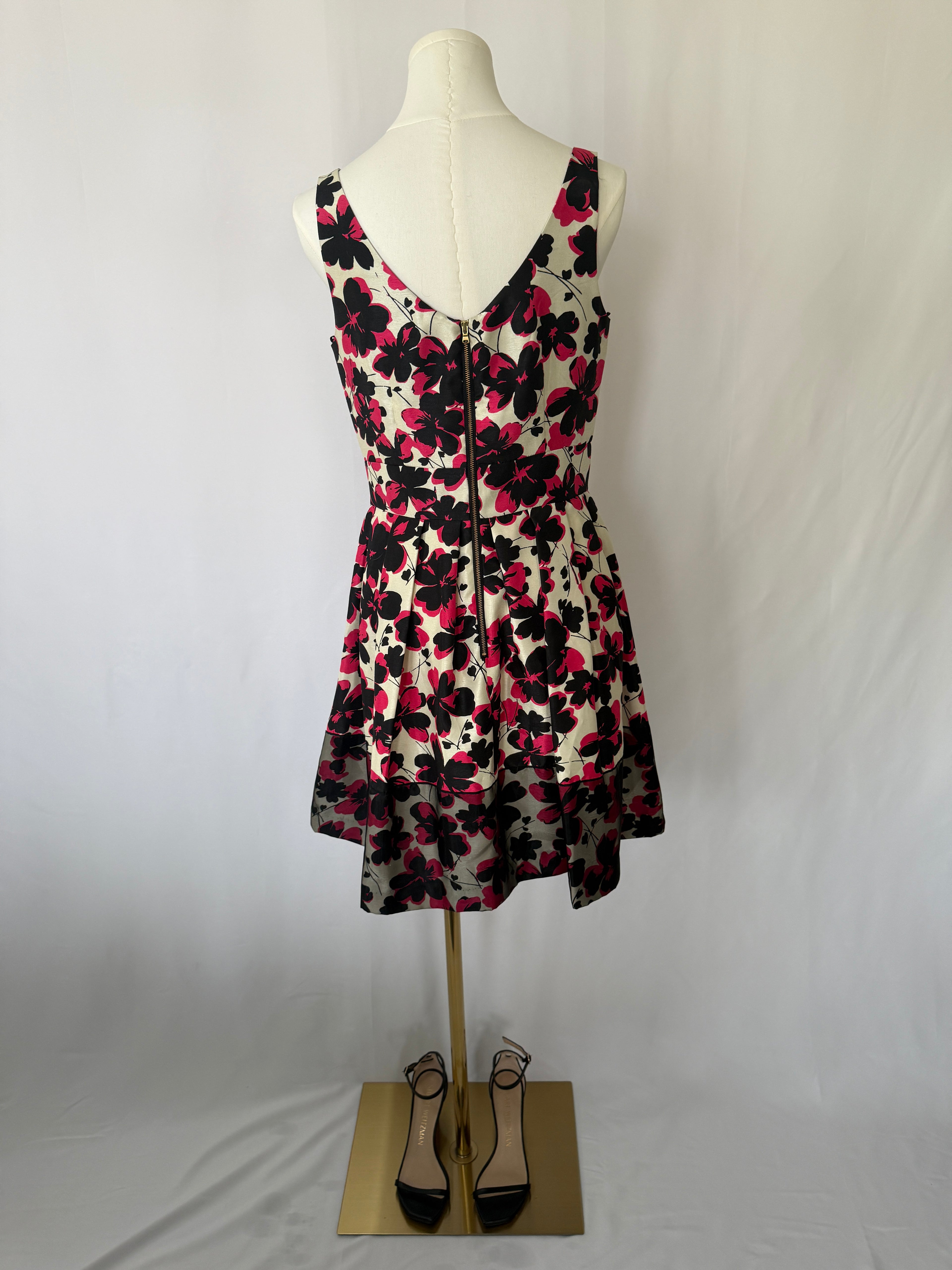 Taylor Floral Fit & Flare Dress – Pink & Black on Ivory (Size 4, Worn Once)