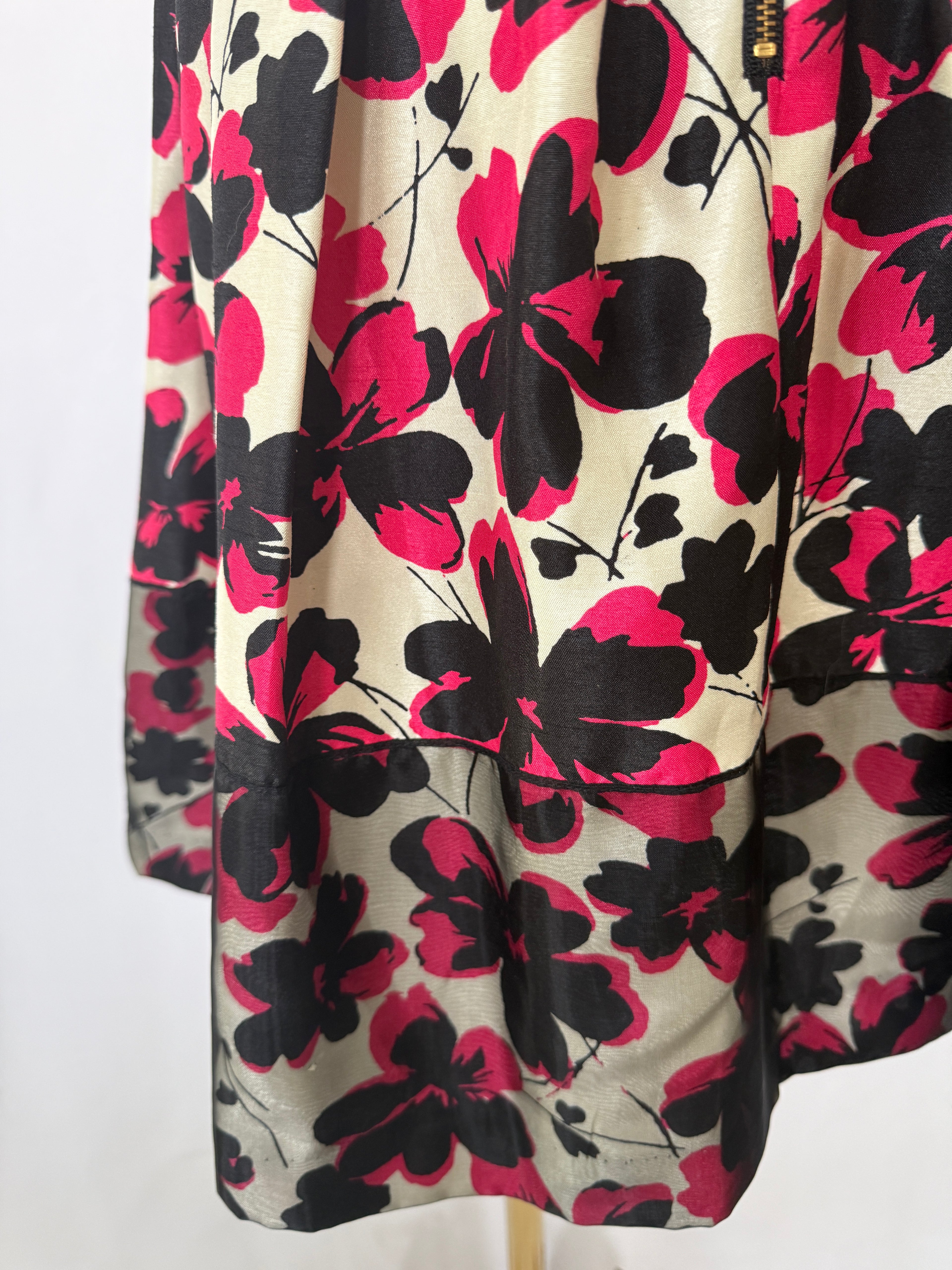 Taylor Floral Fit & Flare Dress – Pink & Black on Ivory (Size 4, Worn Once)