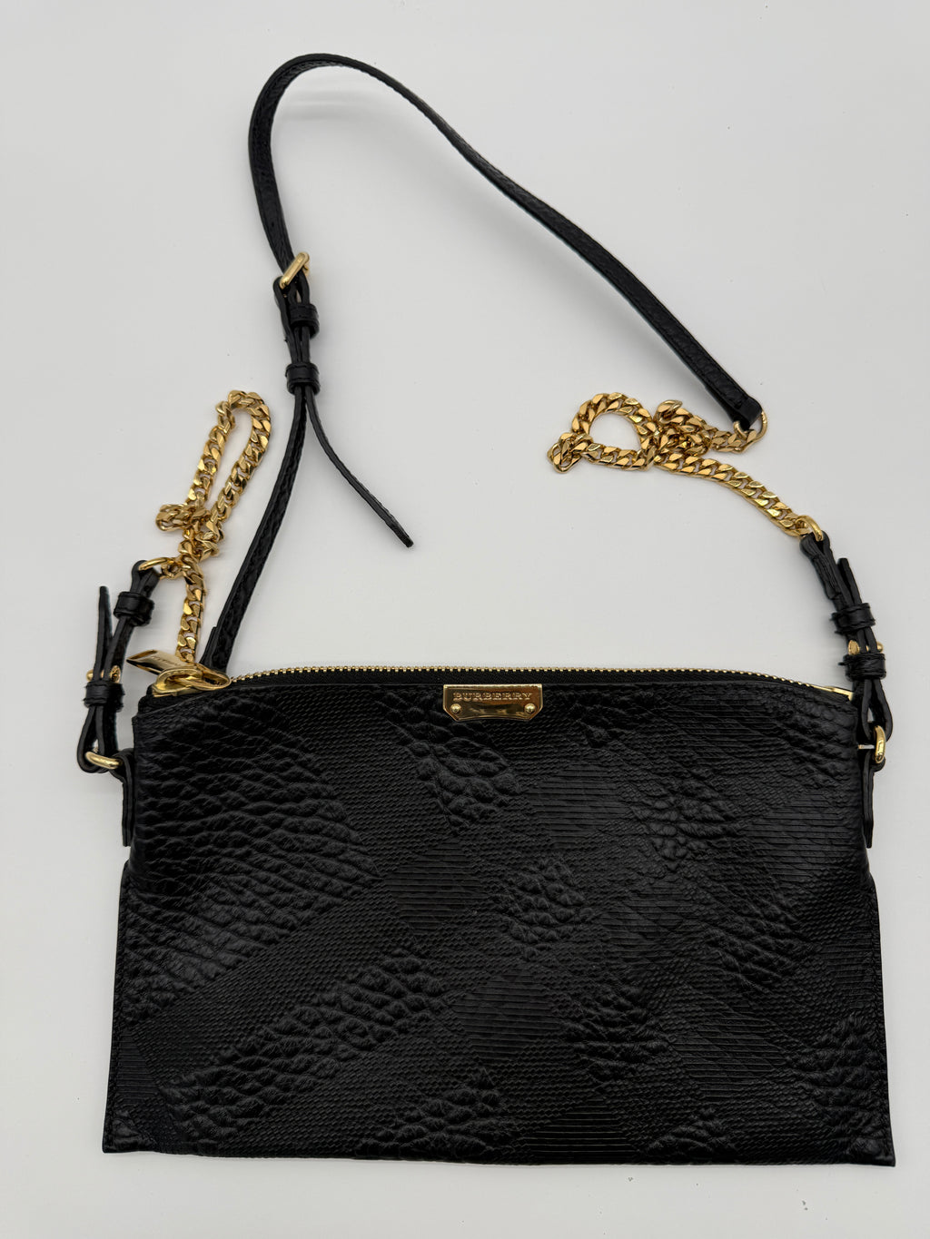 Burberry Black Grainy Leather Crossbody Bag with Gold Chain Strap (Gently Used, Dust Bag Included)