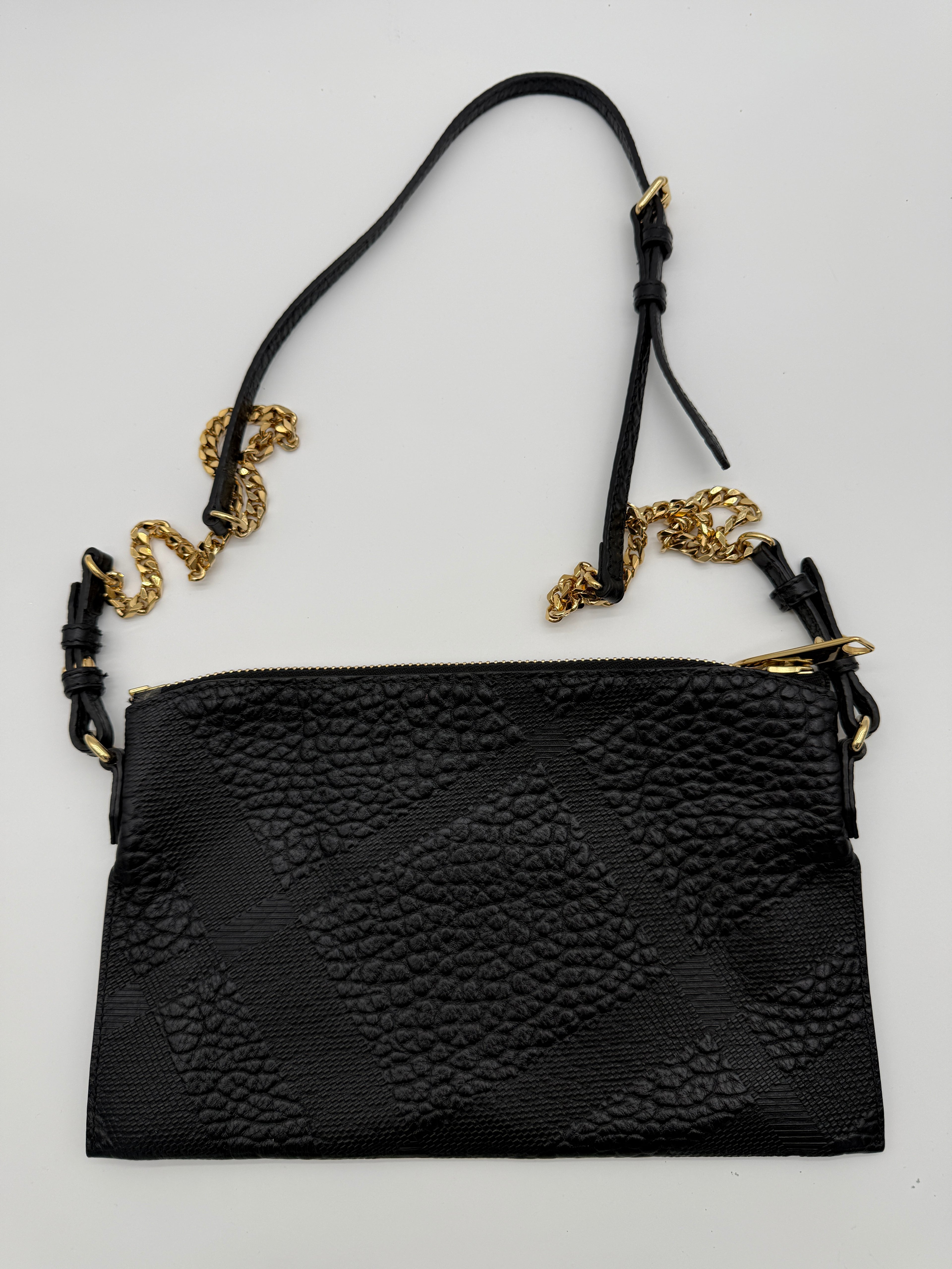 Burberry Black Grainy Leather Crossbody Bag with Gold Chain Strap (Gently Used, Dust Bag Included)