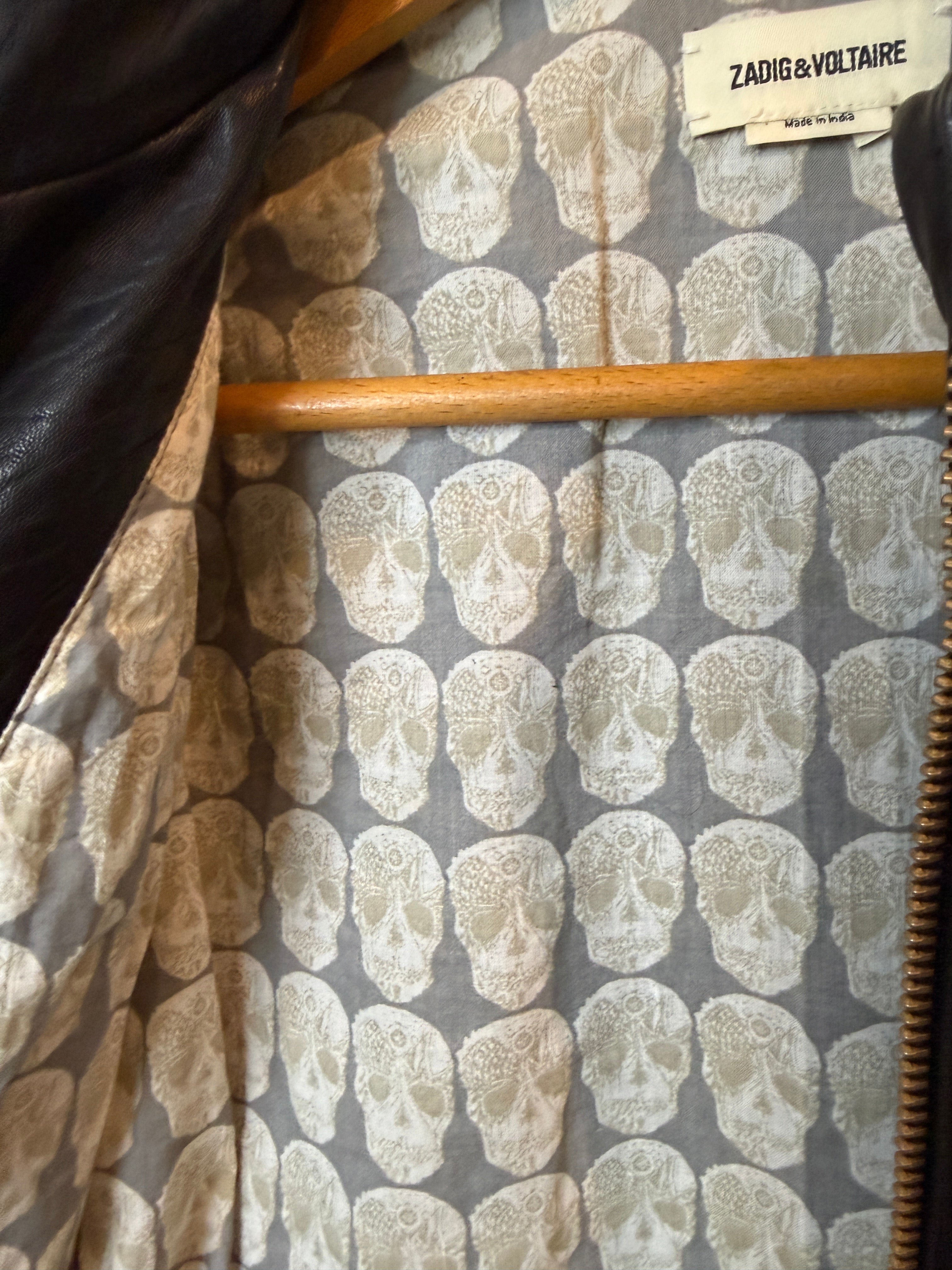 Zadig & Voltaire Black Leather Biker Jacket with Signature Skull/Graphic Back (Size S, Unworn) + Amazon Find