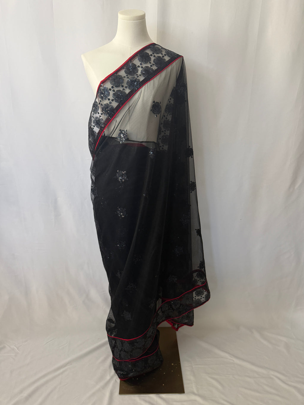 🖤 Black Sequin Net Saree with Red Border — Elegant Evening Drape + Amazon Find