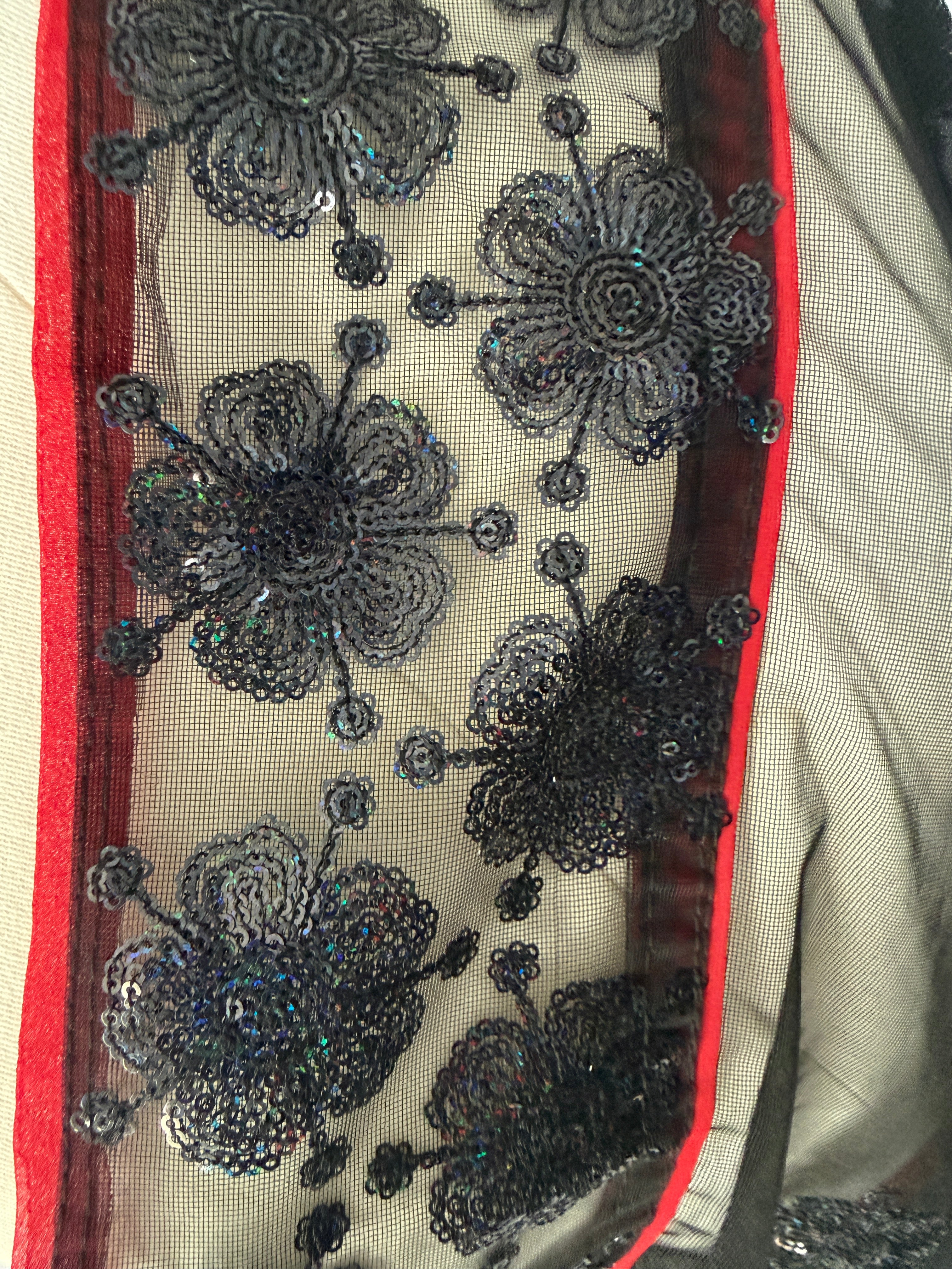 🖤 Black Sequin Net Saree with Red Border — Elegant Evening Drape + Amazon Find