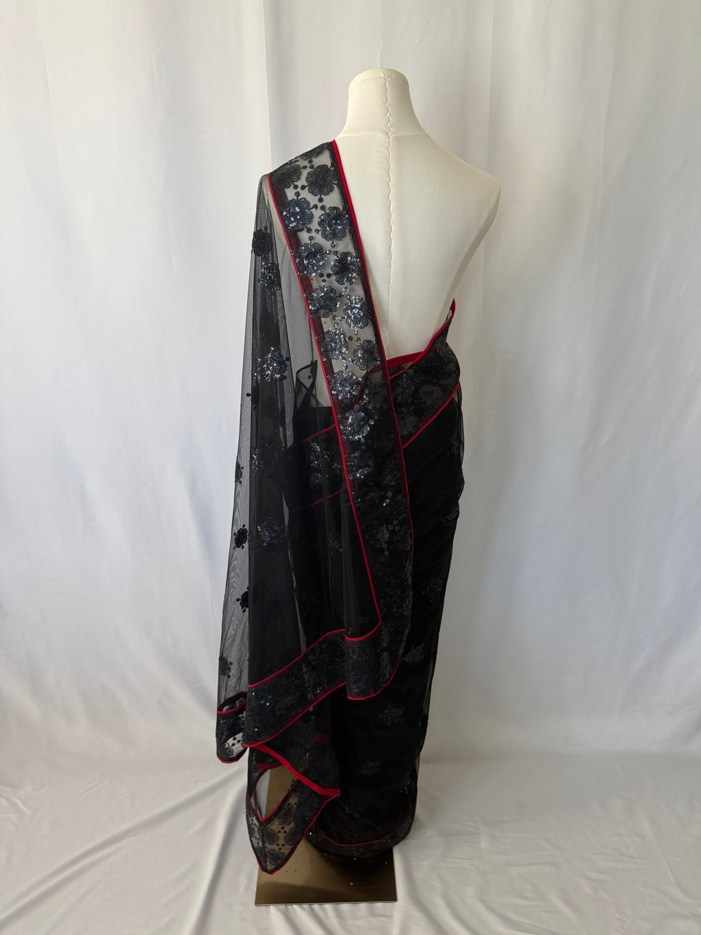🖤 Black Sequin Net Saree with Red Border — Elegant Evening Drape + Amazon Find