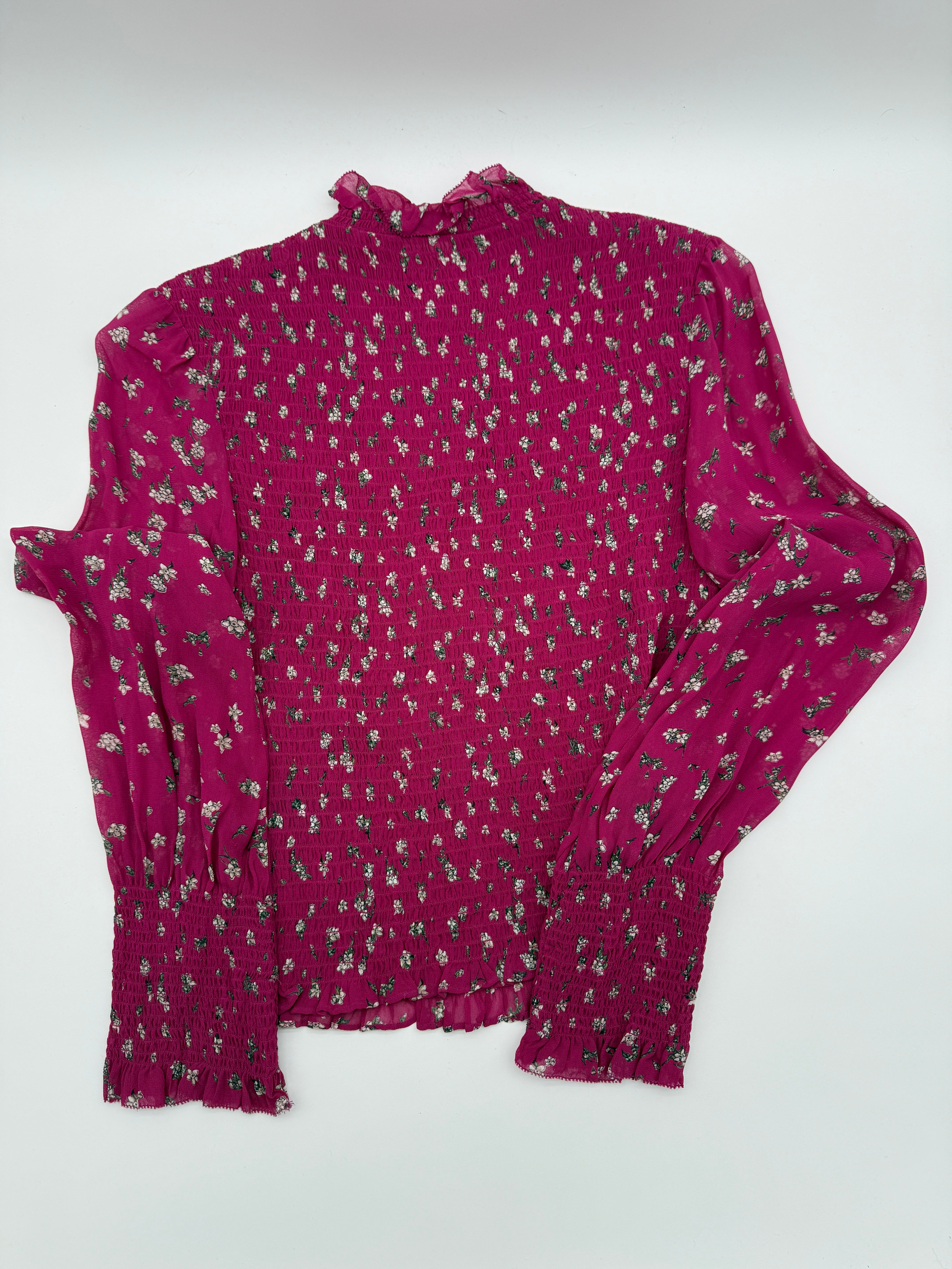 Rag & Bone Smocked Floral Blouse – Fuchsia – Size XS