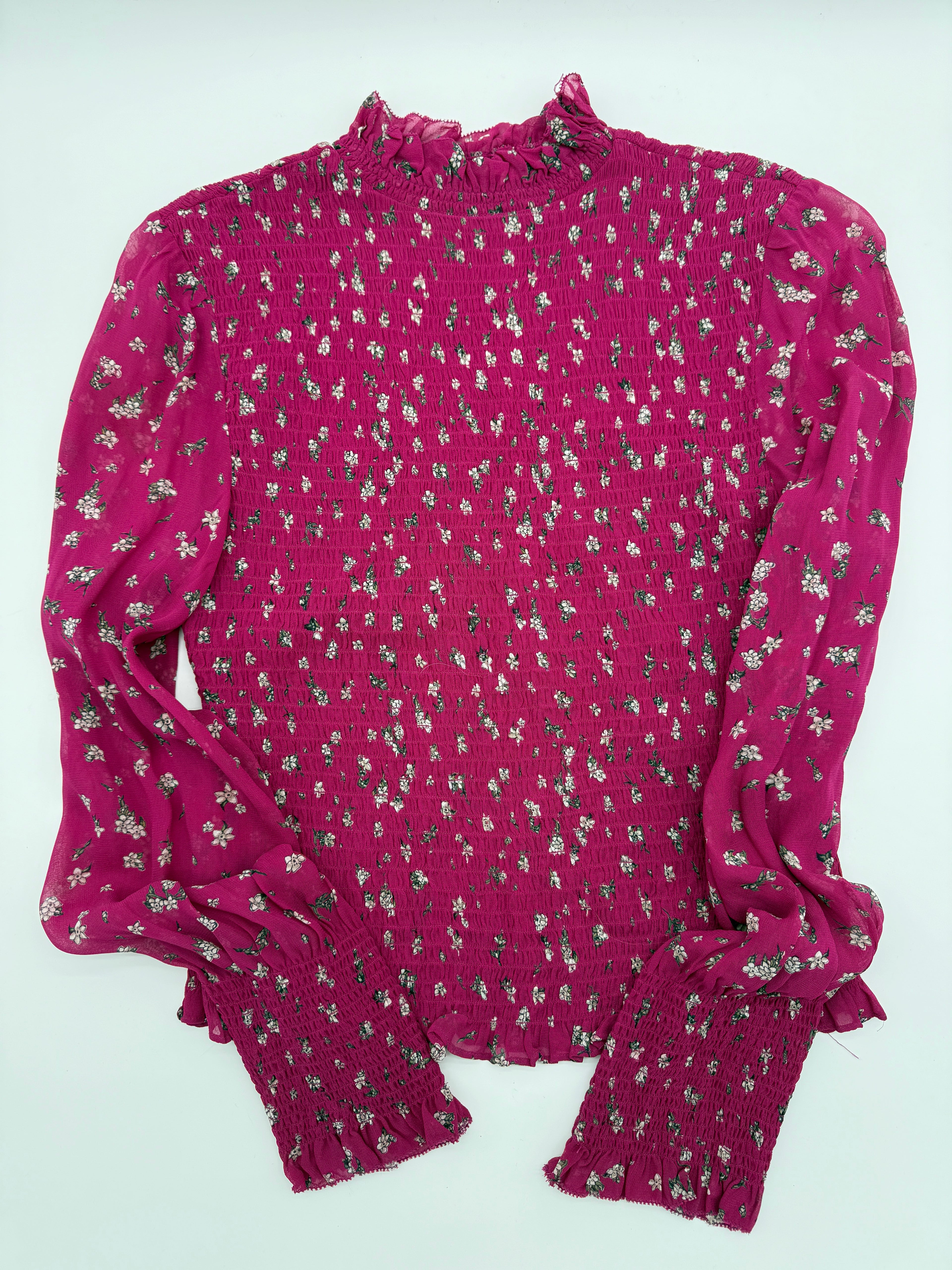 Rag & Bone Smocked Floral Blouse – Fuchsia – Size XS