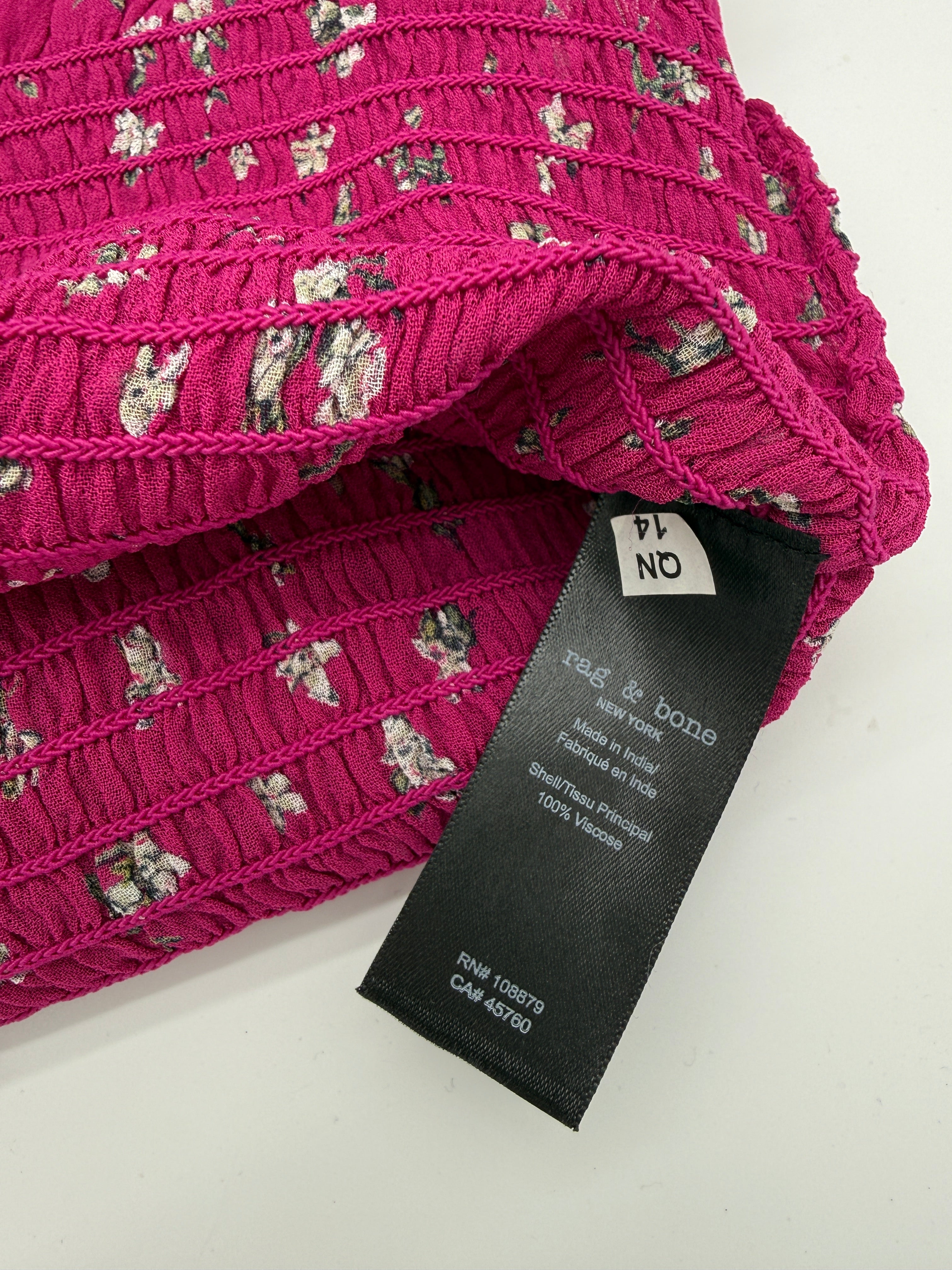 Rag & Bone Smocked Floral Blouse – Fuchsia – Size XS