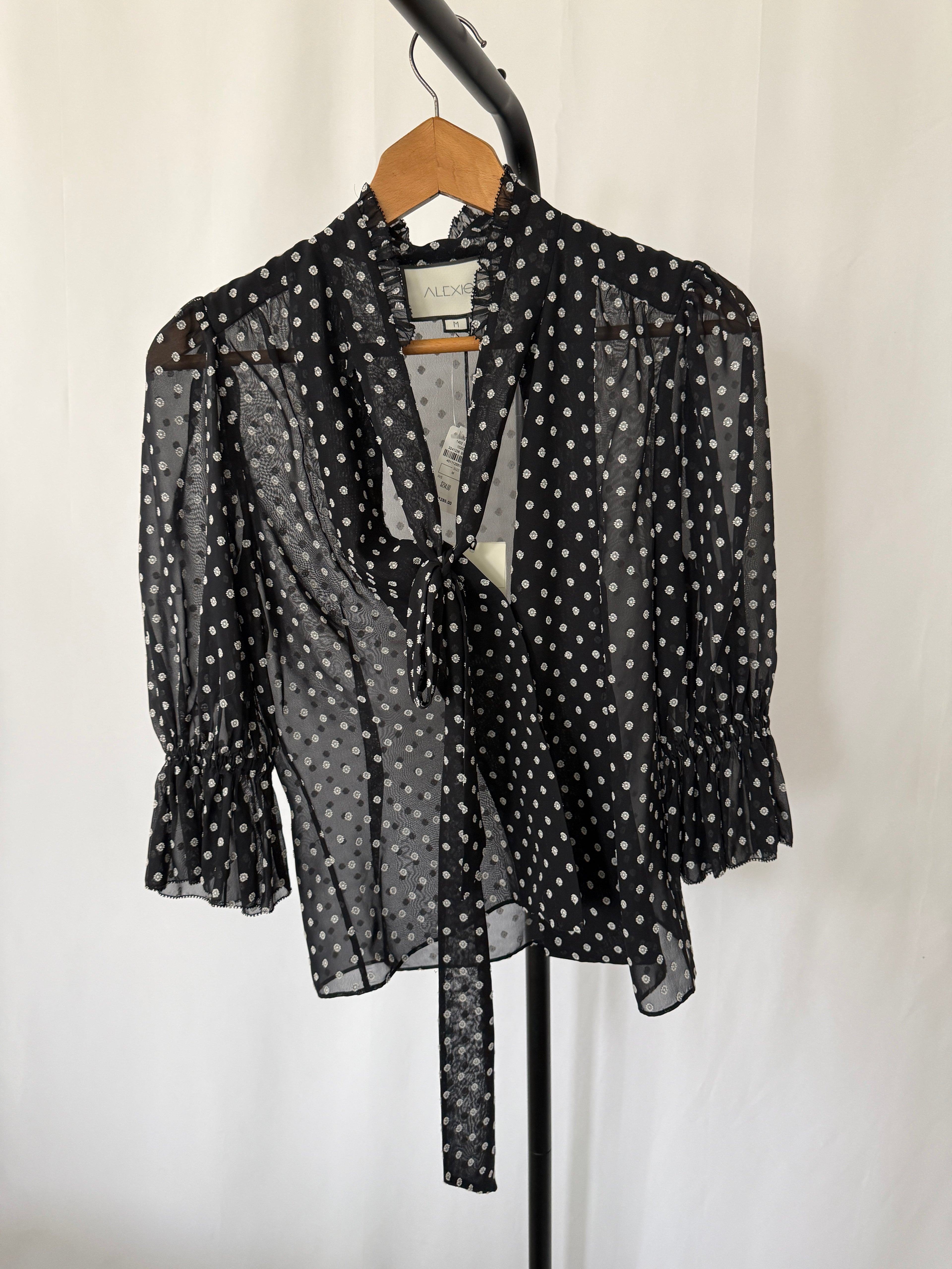 ALEXIS Sheer Polka Dot Tie Blouse – Size M – New With Tags