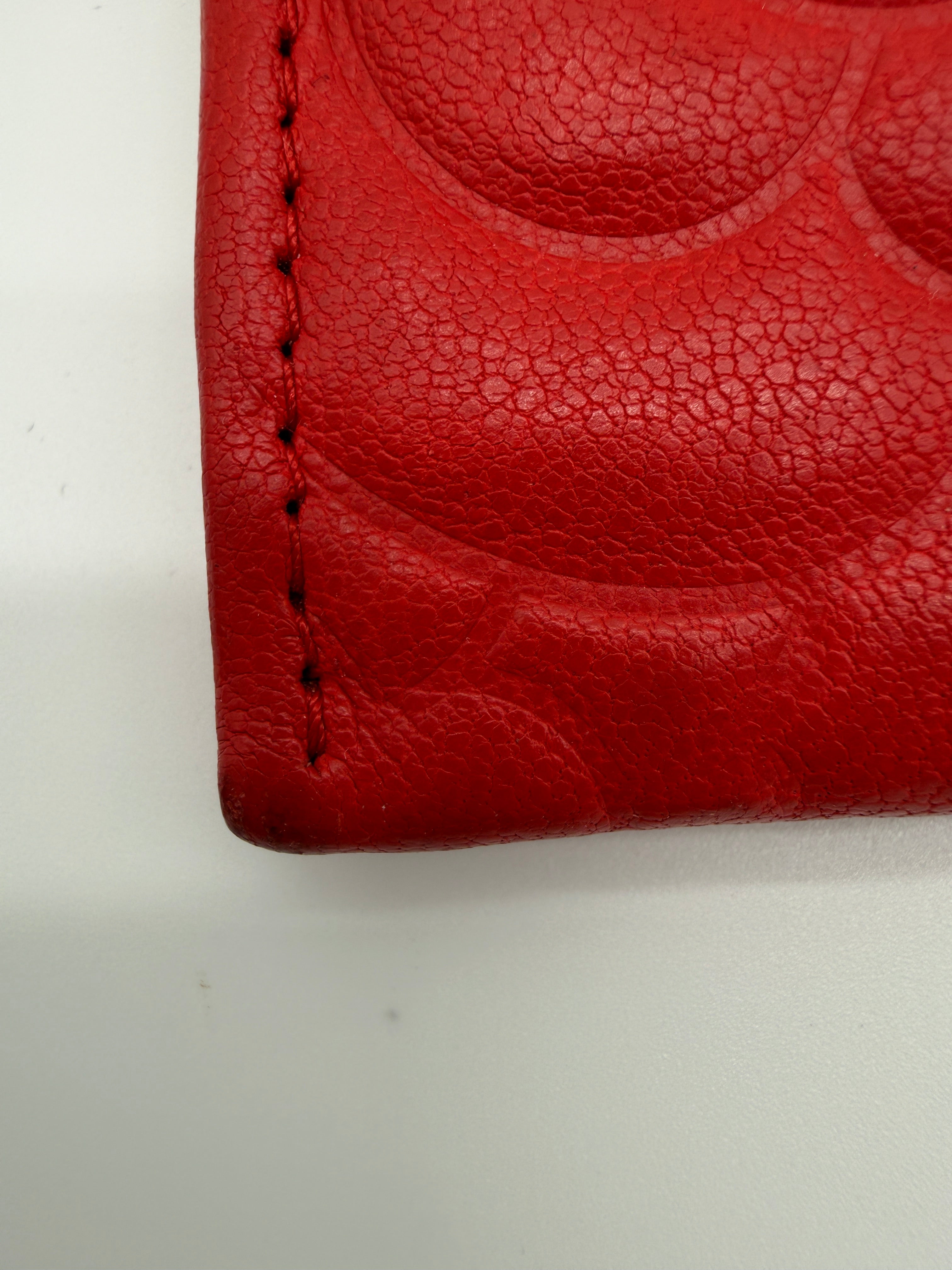 Chanel Camellia Embossed Leather Card Holder – Red – Authenticated