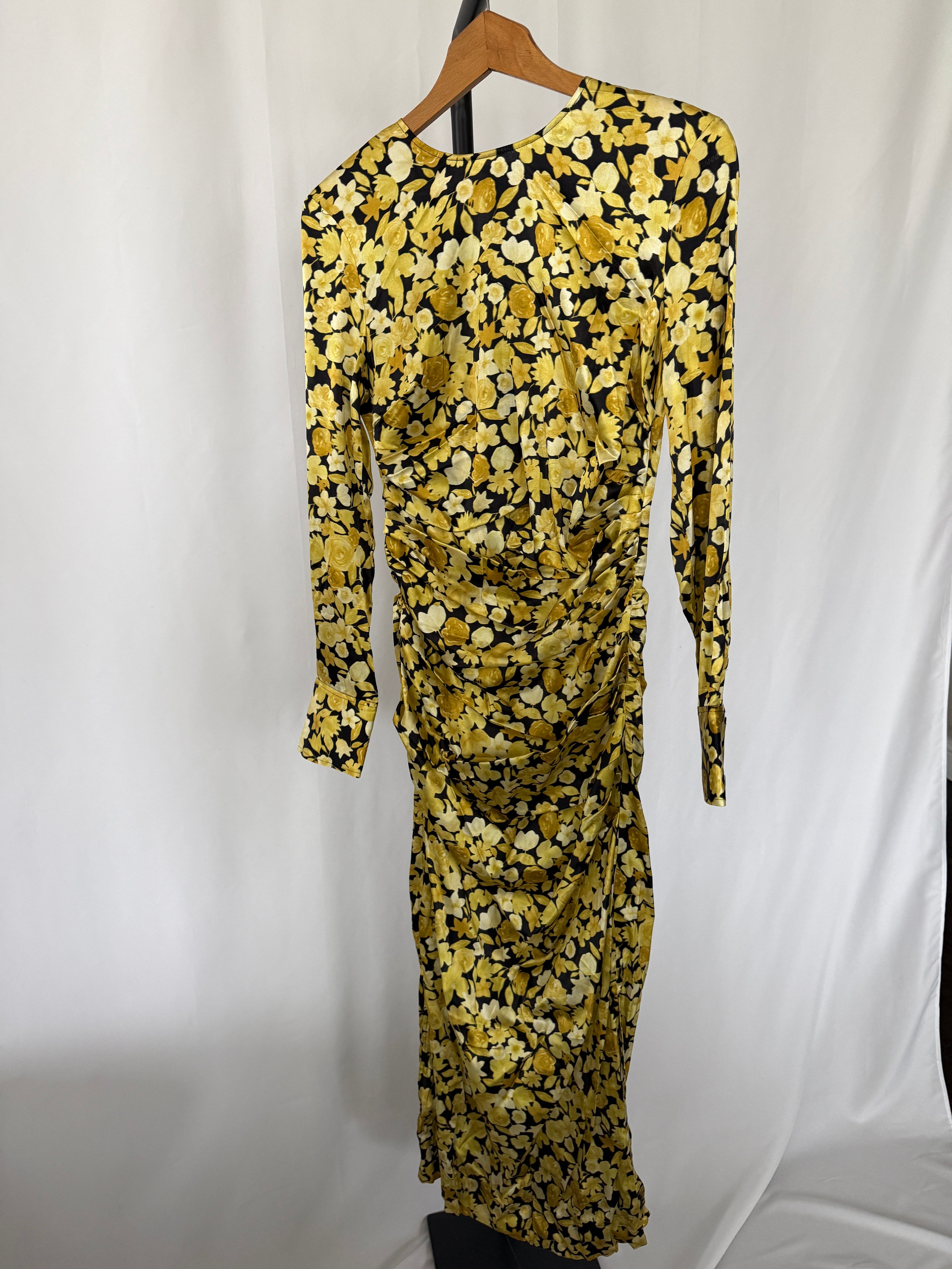 Gianni Midi Silk Floral Ruched Dress – Size 38 (US 6)