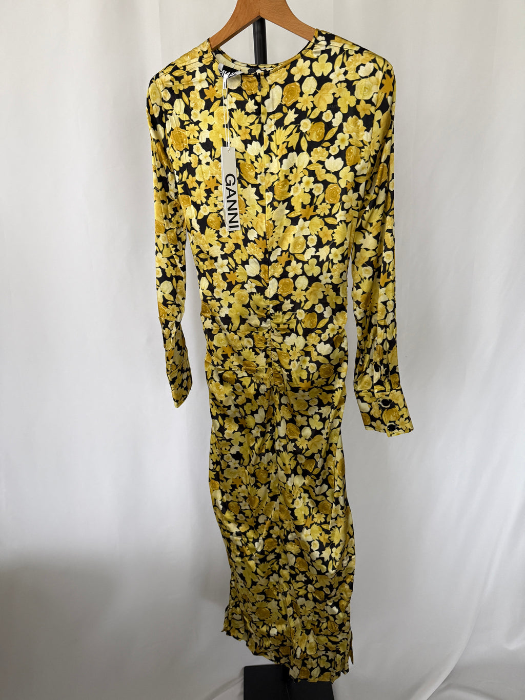 Gianni Midi Silk Floral Ruched Dress – Size 38 (US 6)