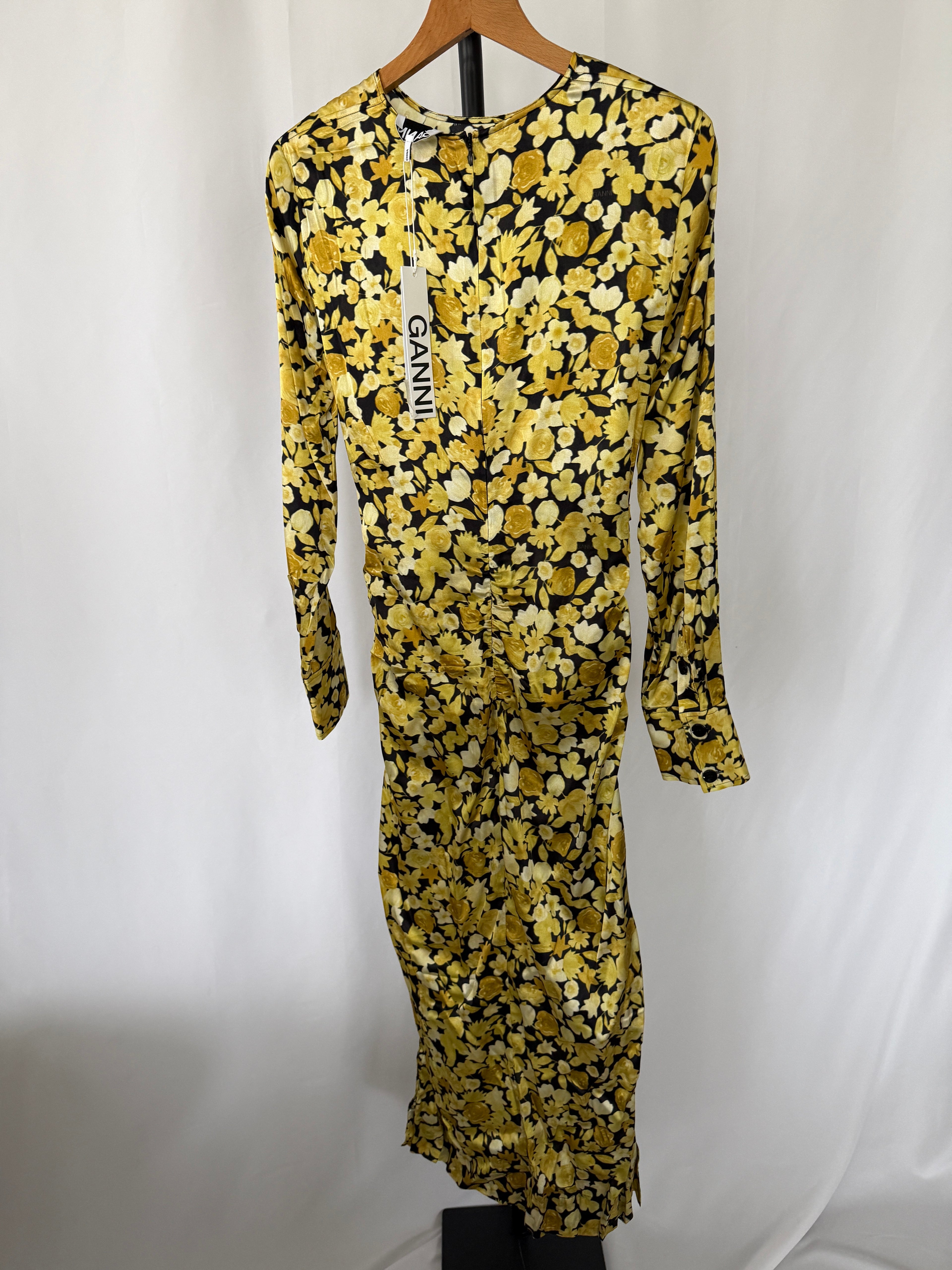 Gianni Midi Silk Floral Ruched Dress – Size 38 (US 6)