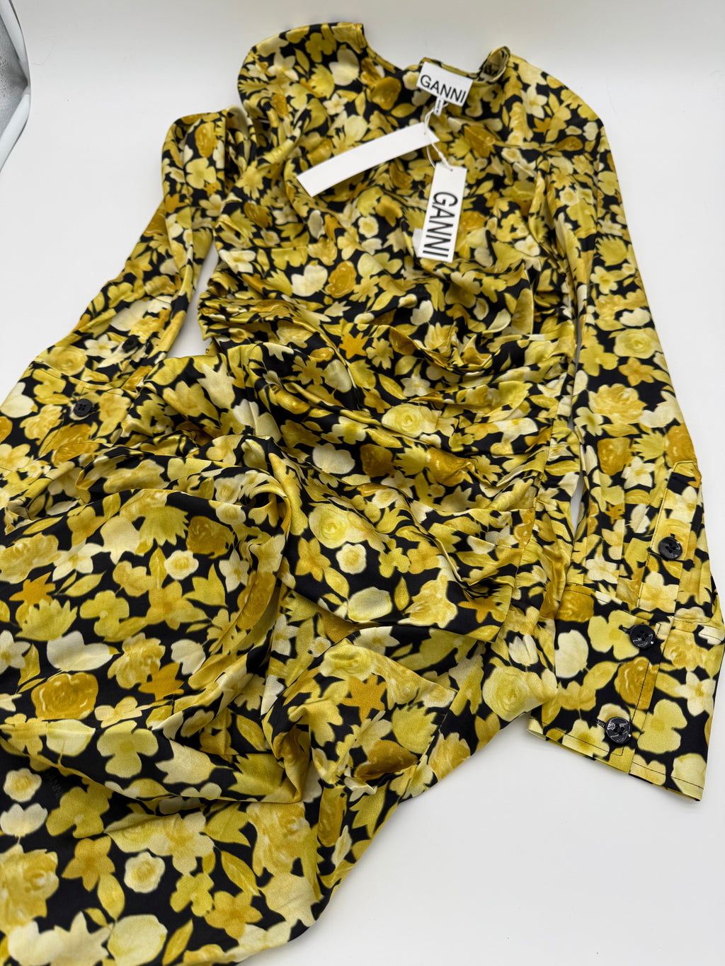 Gianni Midi Silk Floral Ruched Dress – Size 38 (US 6)