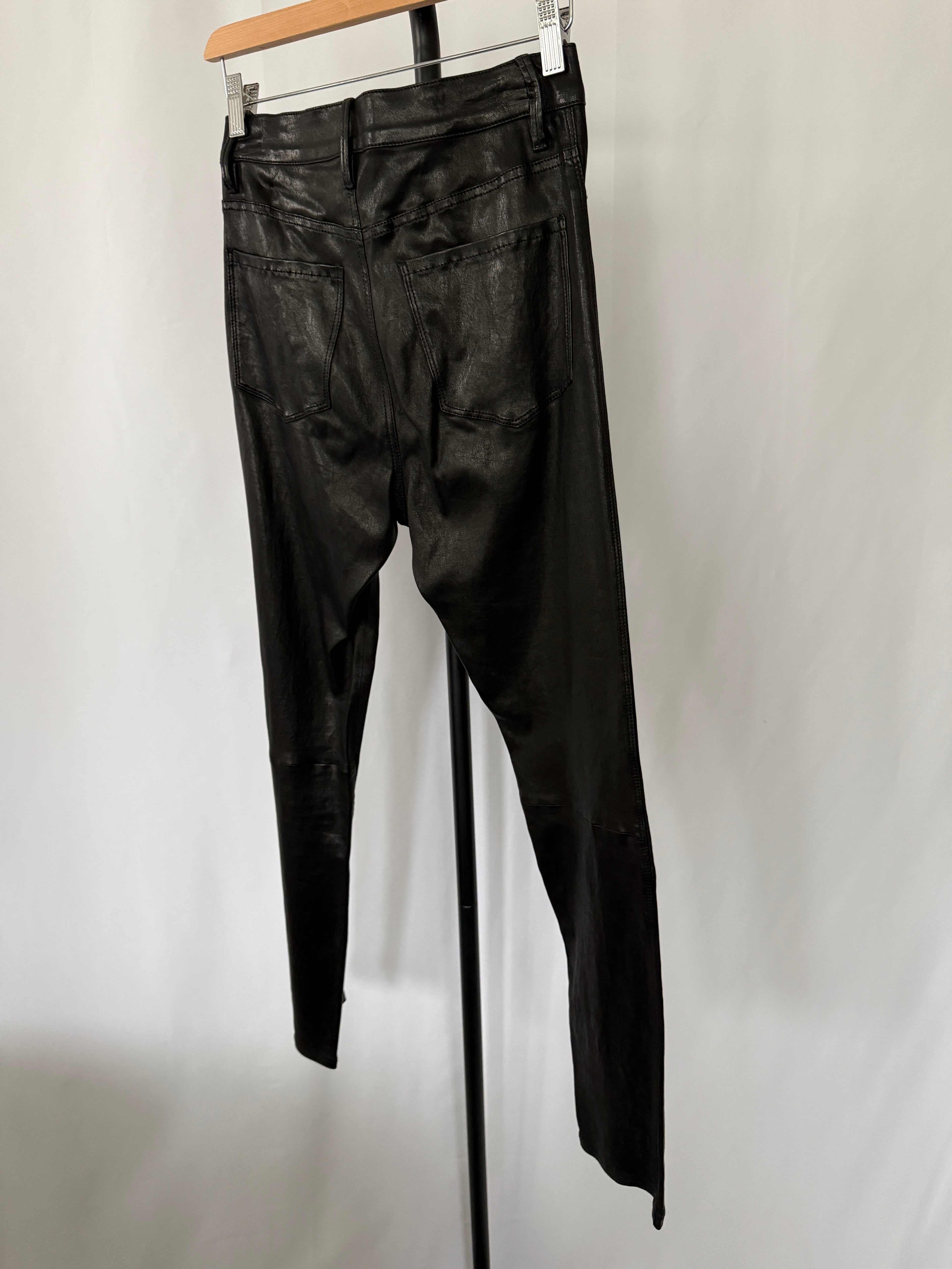FRAME Le Sylvie Slender Straight Leather Pants – Size 27 – Black – Lightly Worn