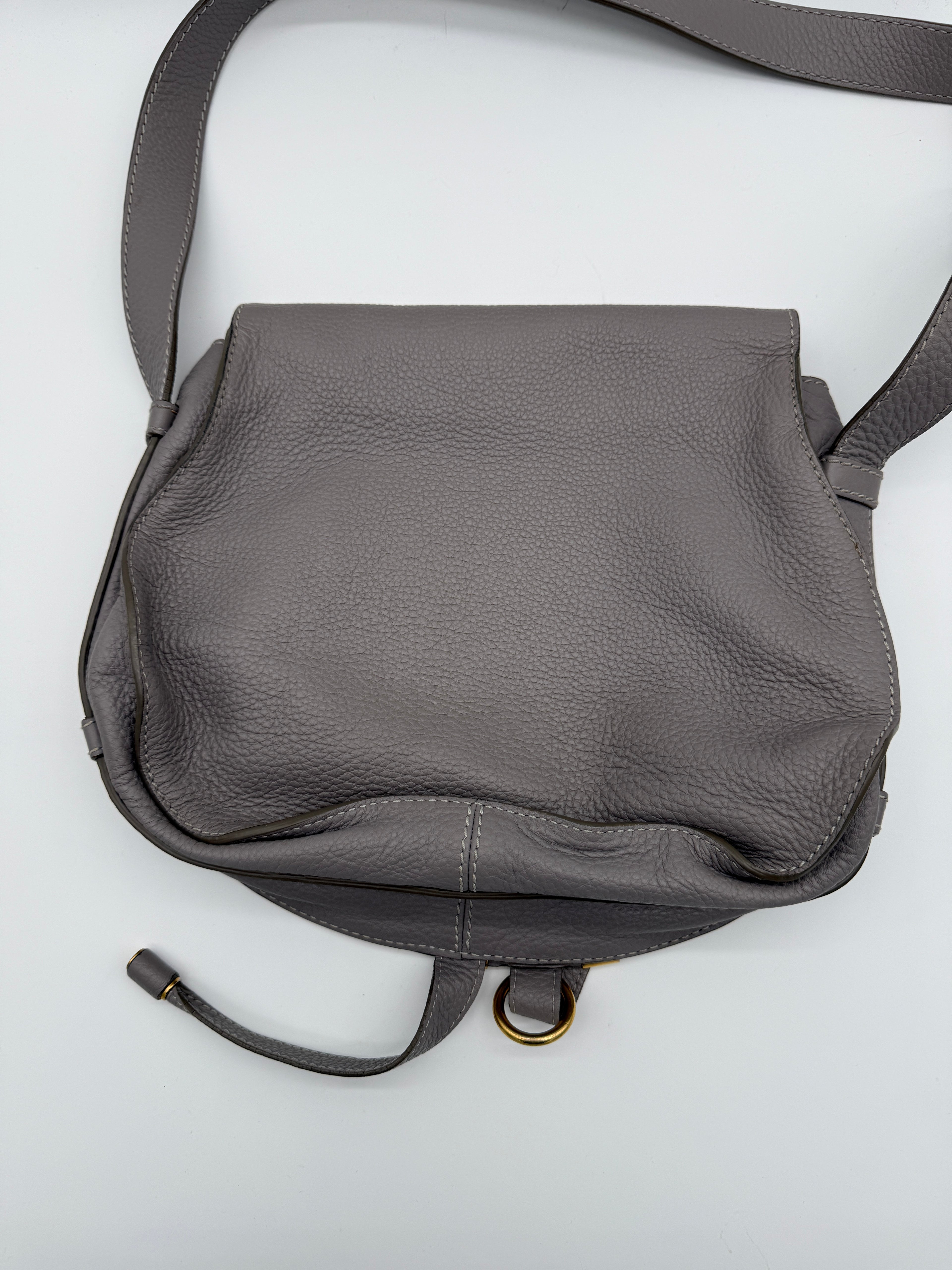 Chloé Marcie Medium Saddle Bag – Motty Grey – Crossbody – Authenticated