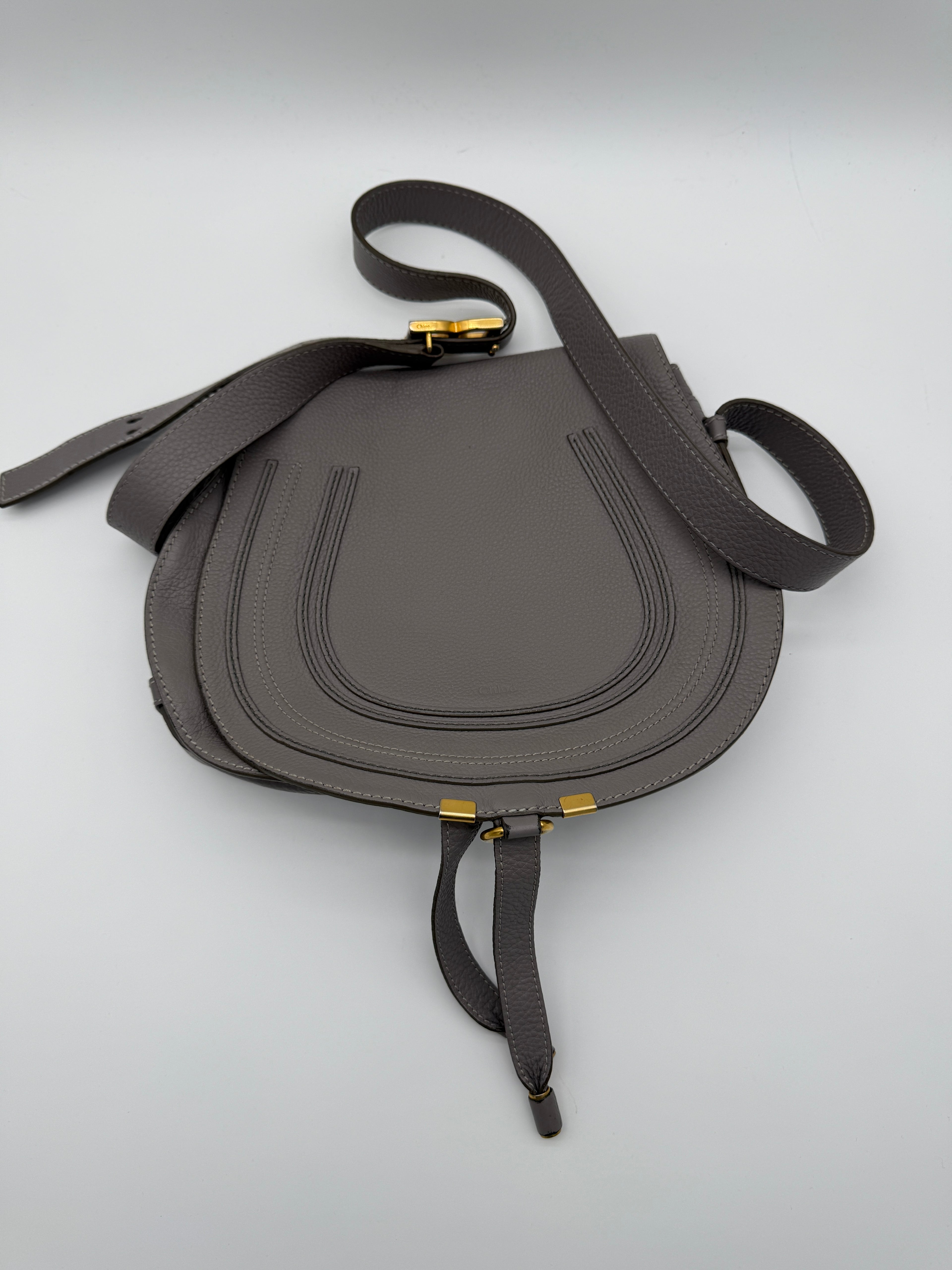 Chloé Marcie Medium Saddle Bag – Motty Grey – Crossbody – Authenticated