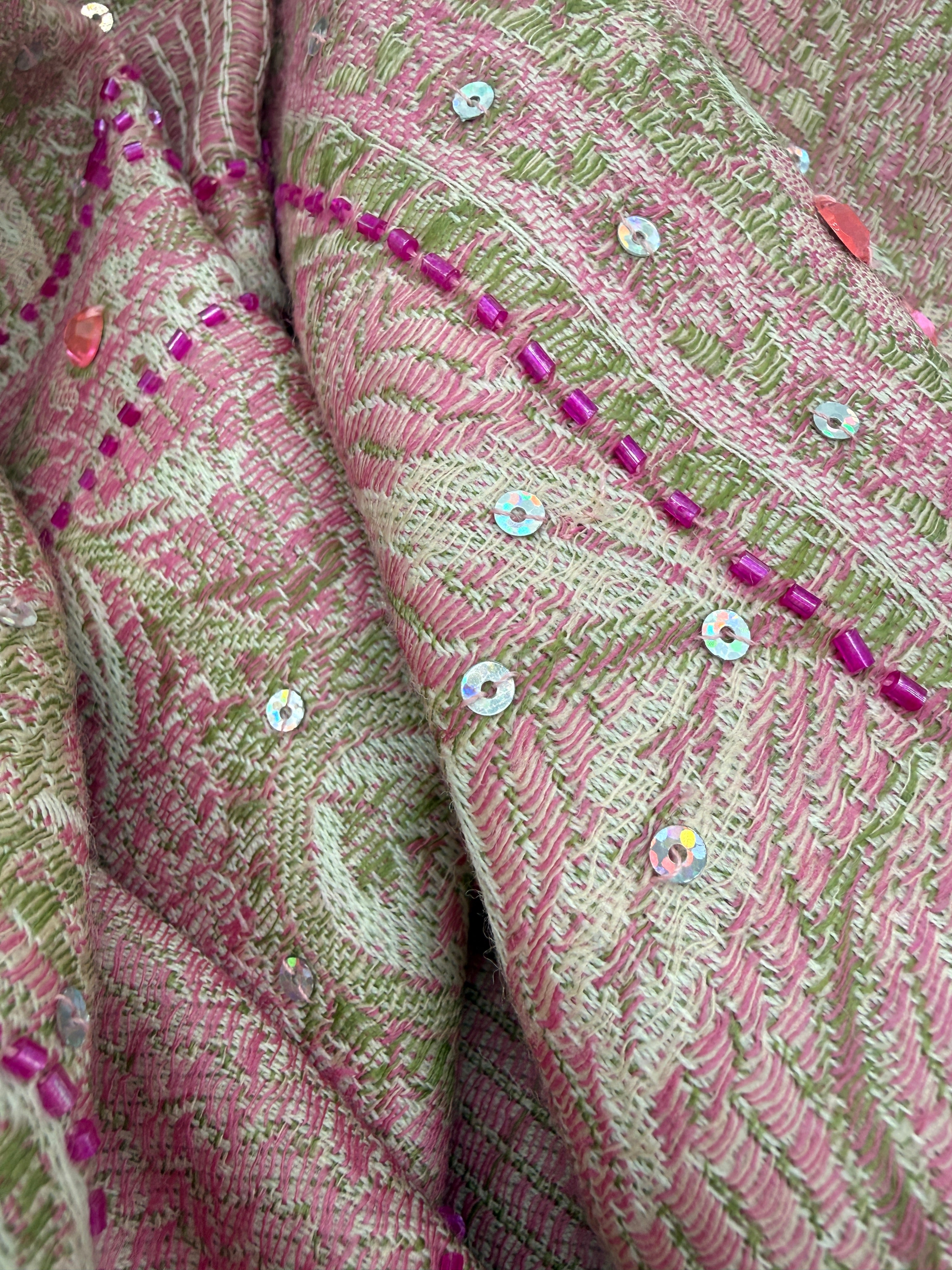 Embellished Paisley-Print Shawl / Wrap – Pink & Taupe Tones, Beaded Detail (Never Worn, No Tags)