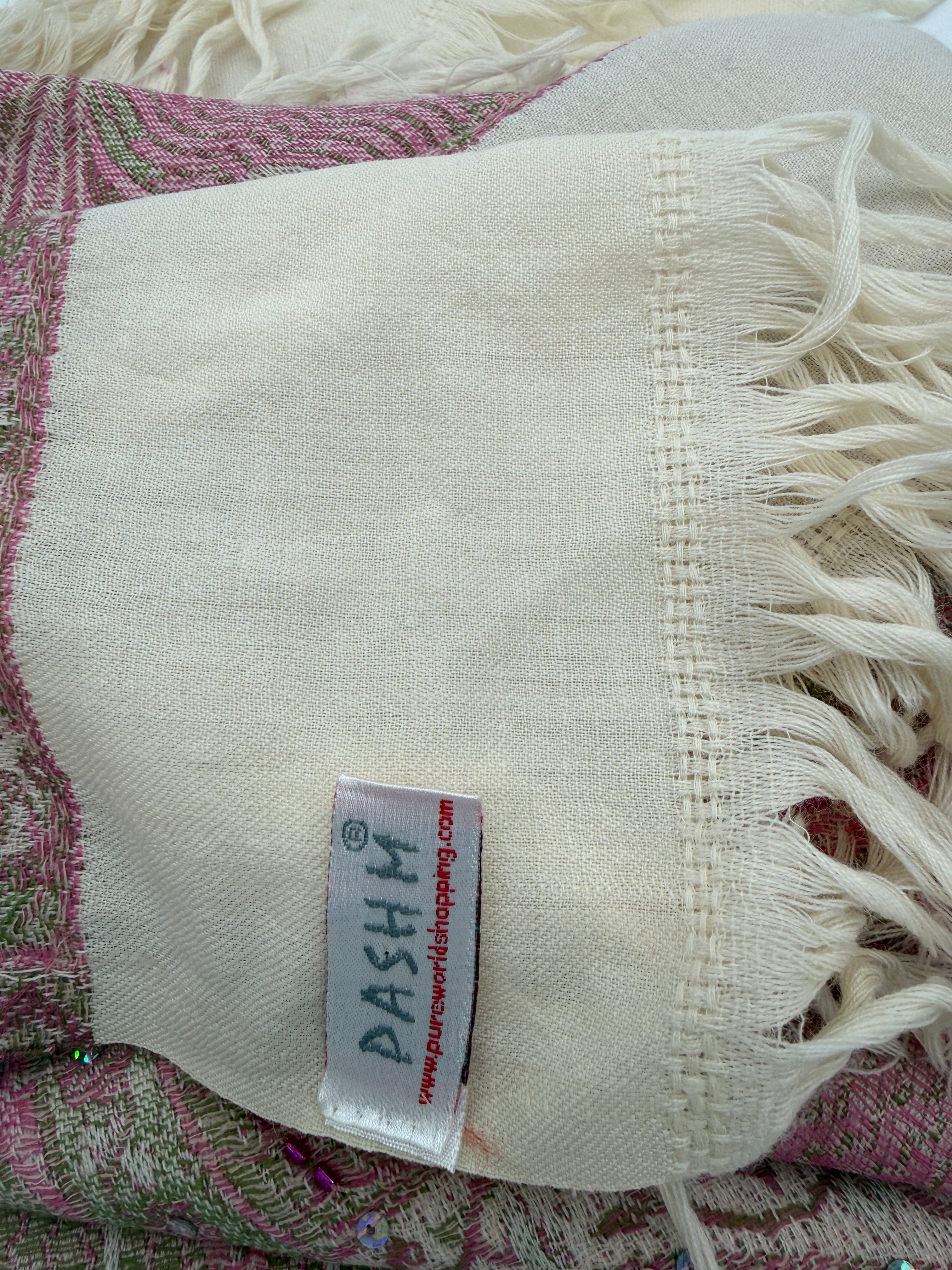 Embellished Paisley-Print Shawl / Wrap – Pink & Taupe Tones, Beaded Detail (Never Worn, No Tags)